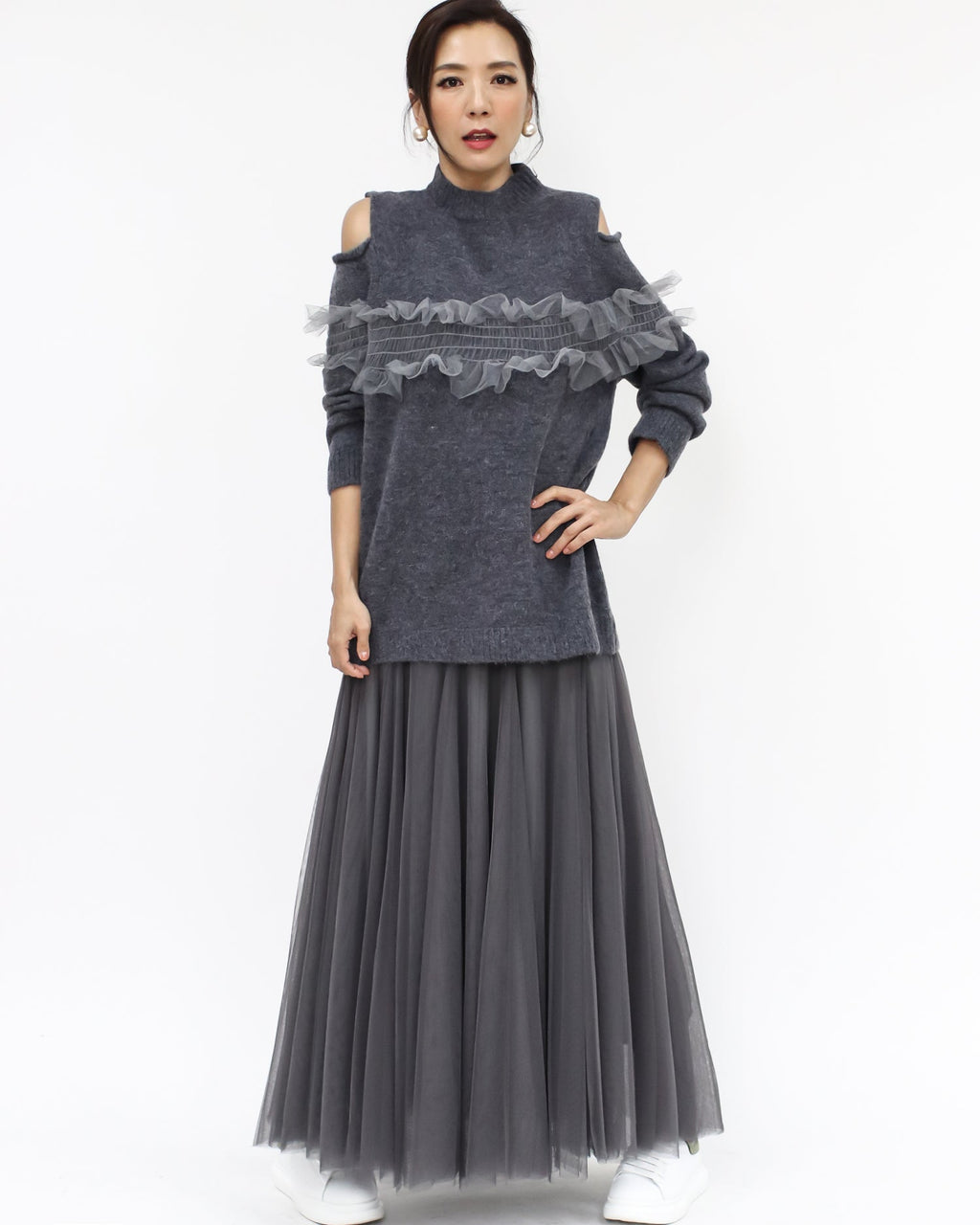 grey longline mesh skirt *pre-order*