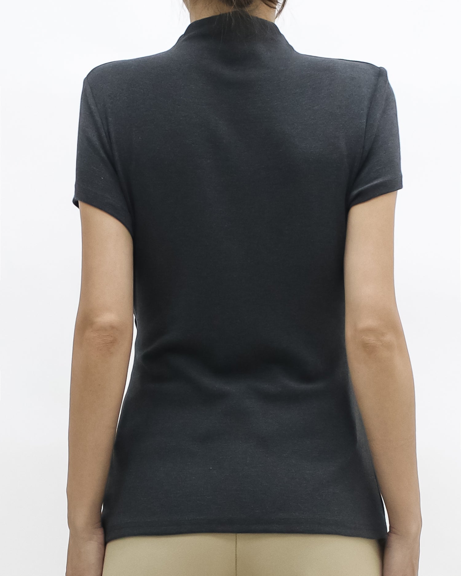 grey  wrap front belt high neck knitted top