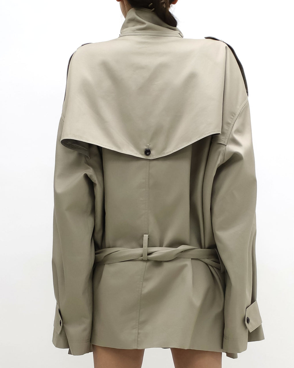beige longline trench coat w/ belt