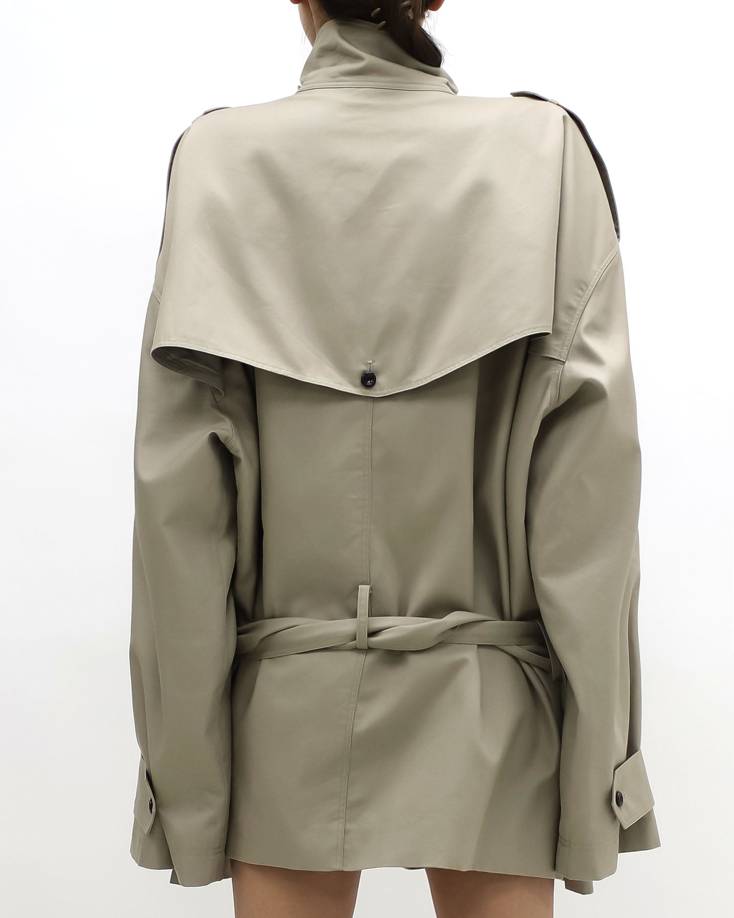 beige longline trench coat w/ belt
