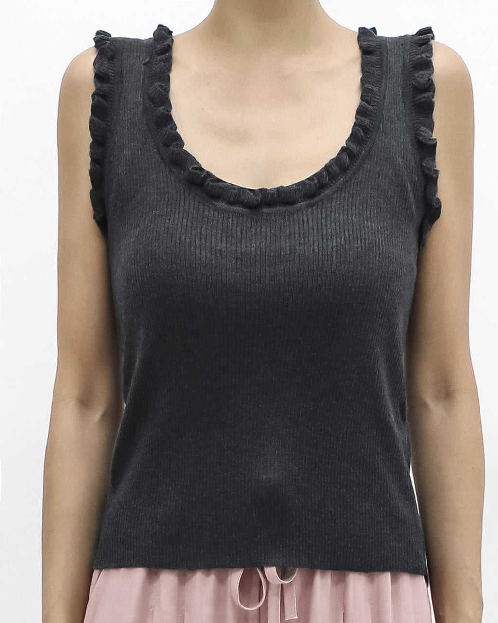 grey ruffles hem knitted vest *pre-order*