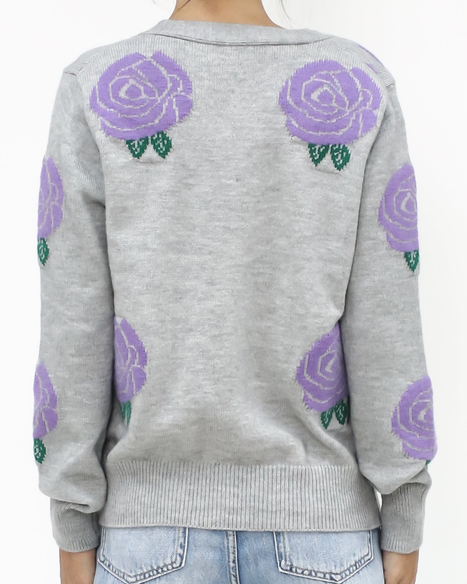 grey & lilac printed knitted cardigan *pre-order*