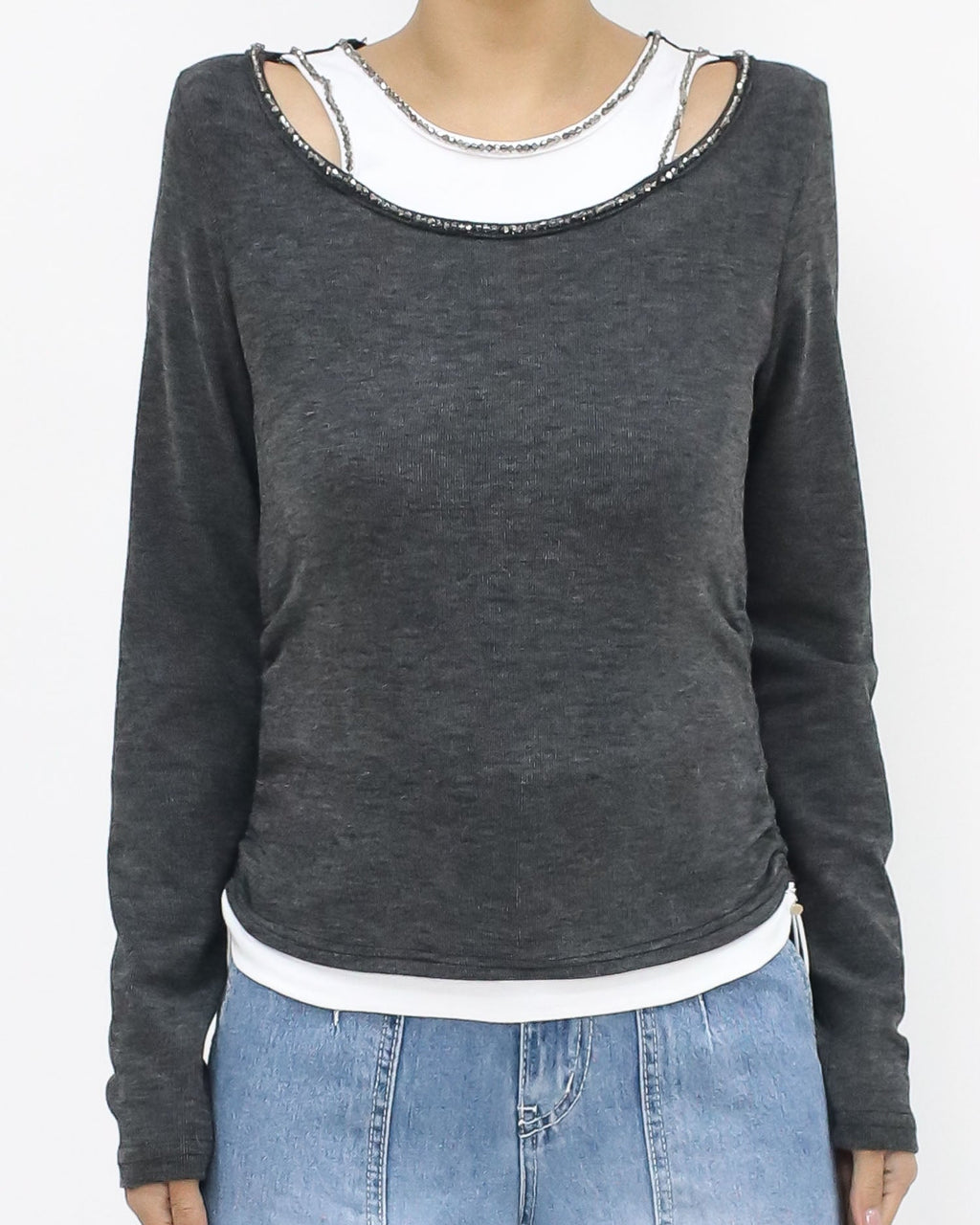 grey & ivory layer w/ beads top *pre-order*