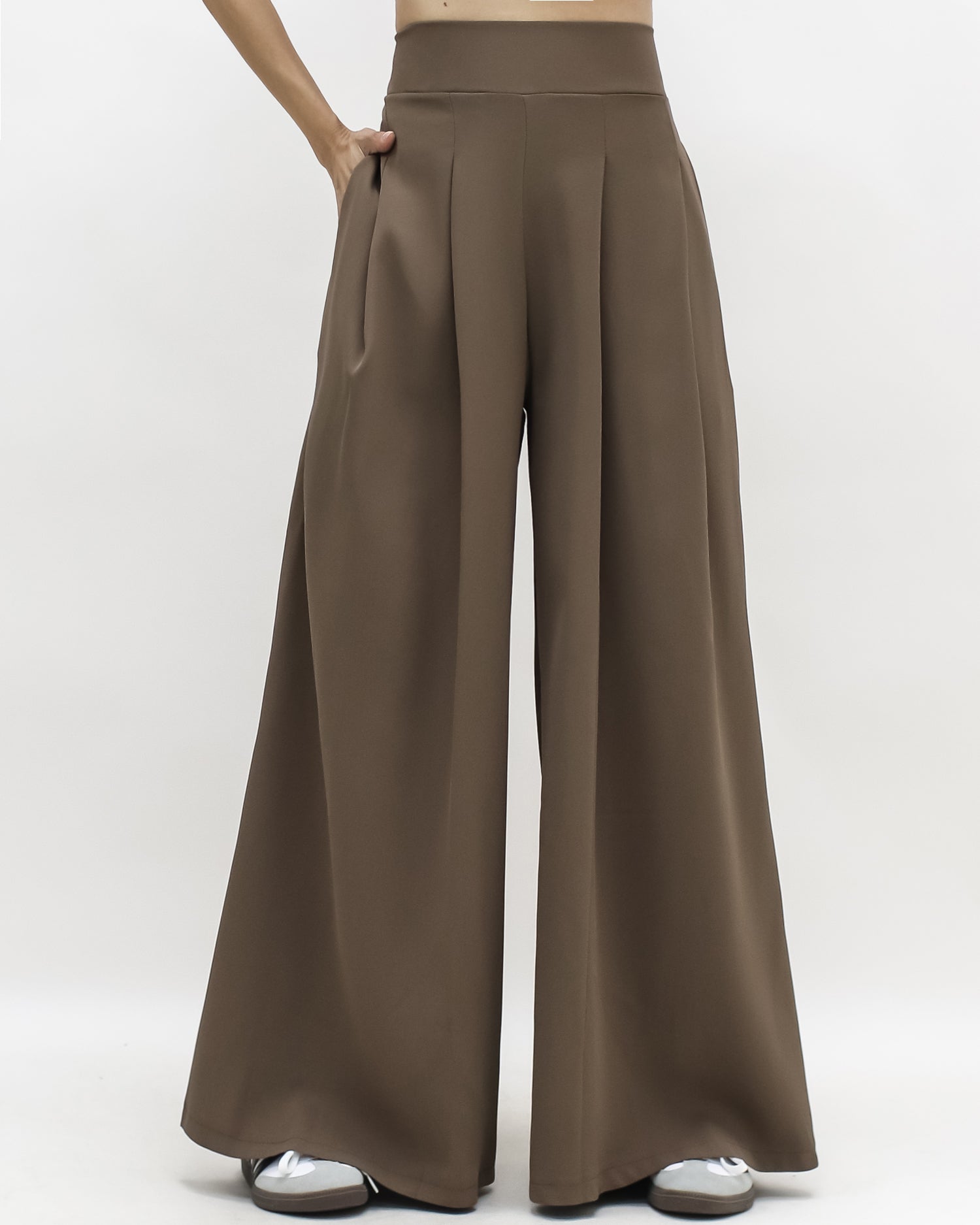 brown pleats front wide legs pants *pre-order*