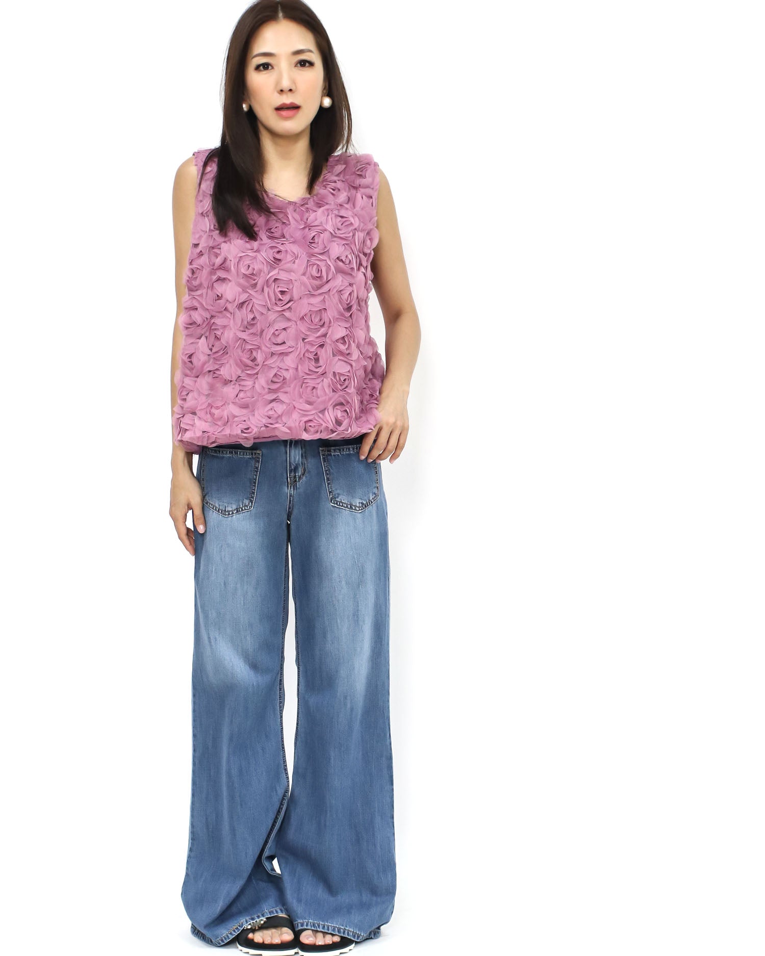 dark pink mesh flowers vest *pre-order*