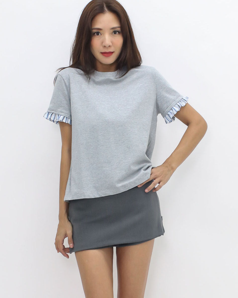 grey w/ blue stripes shirt hem tee *pre-order*