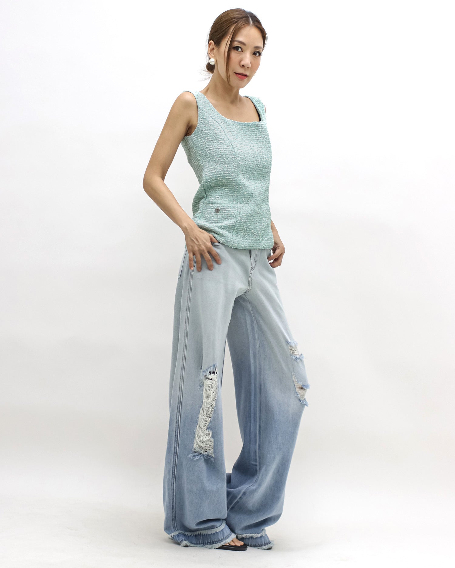 blue denim ombre ripped wide legs jeans *pre-order*