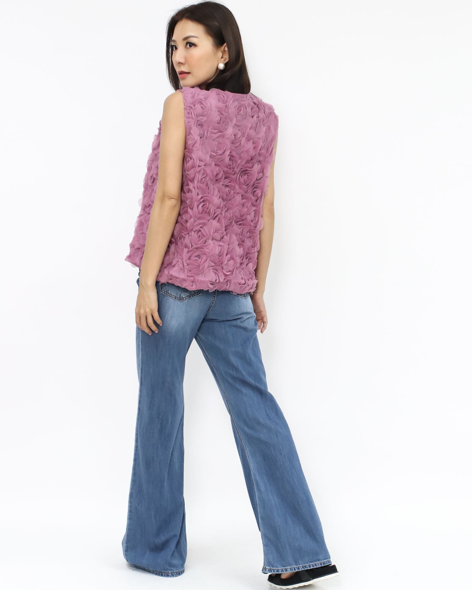 dark pink mesh flowers vest *pre-order*