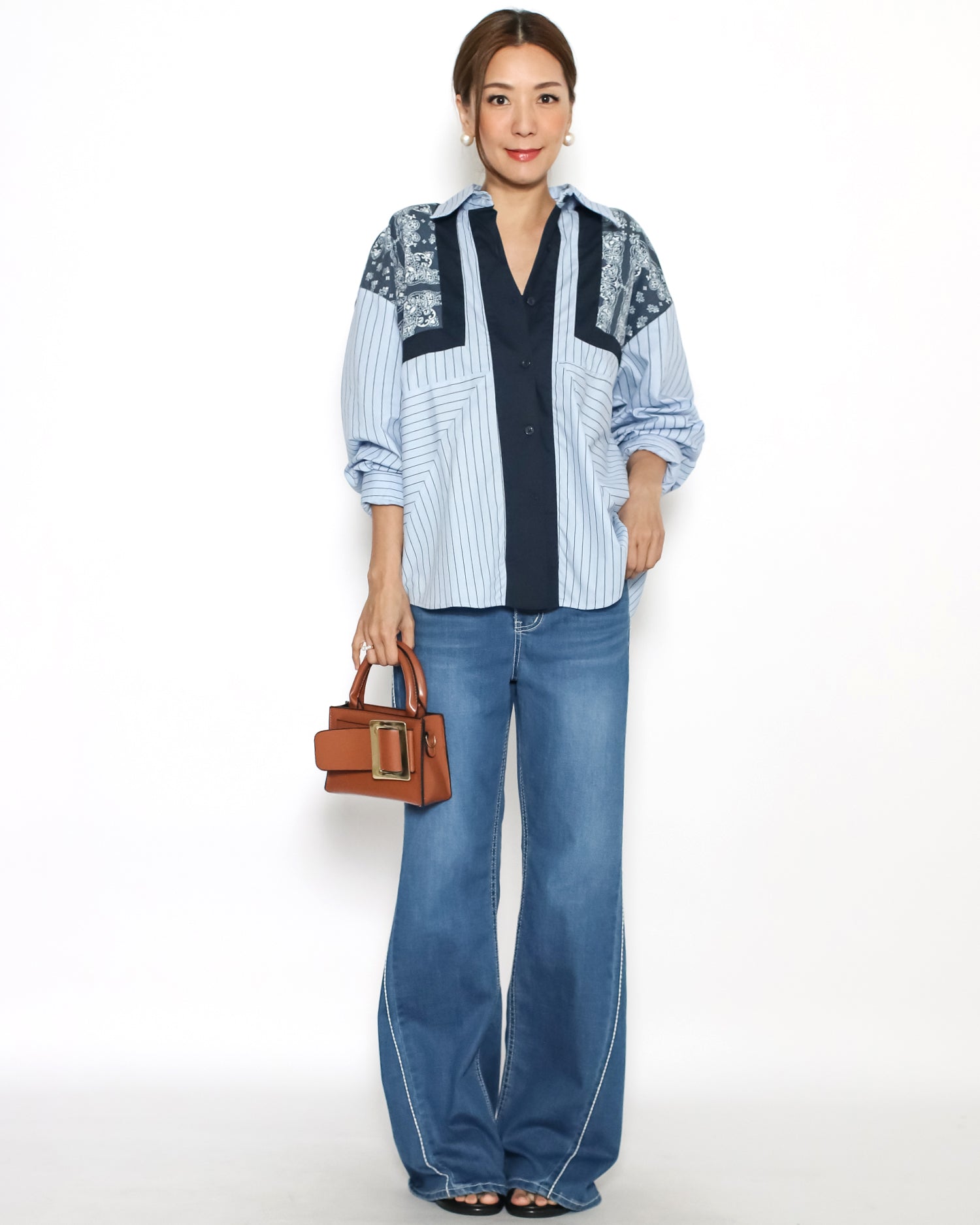 blue stripes shirt w/ banana printed *pre-order*