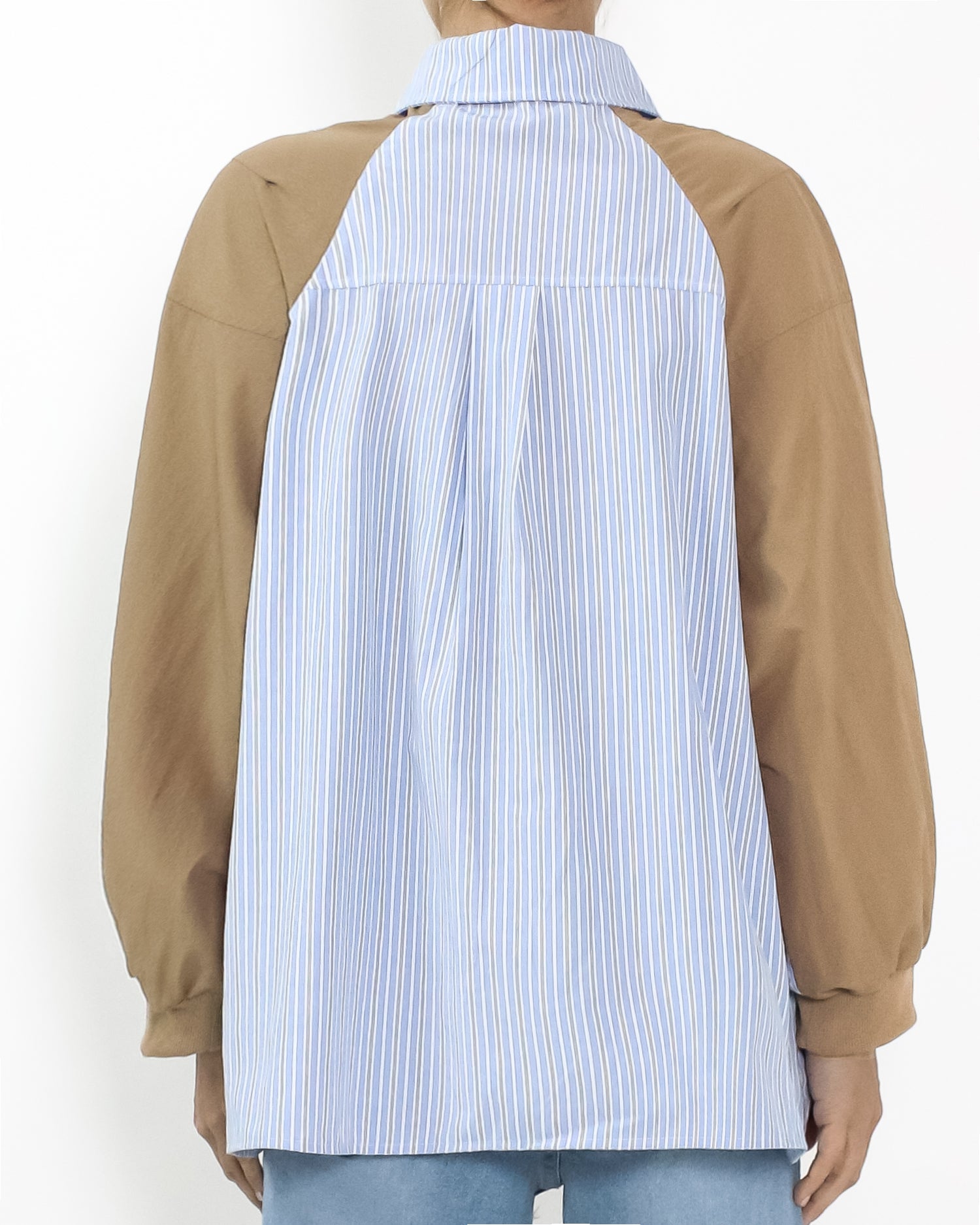 blue stripes w/ brown sleeves shirt *pre-order*