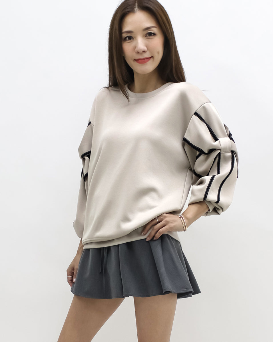 beige bows sleeve soft neoprene sweatshirt *pre-order*