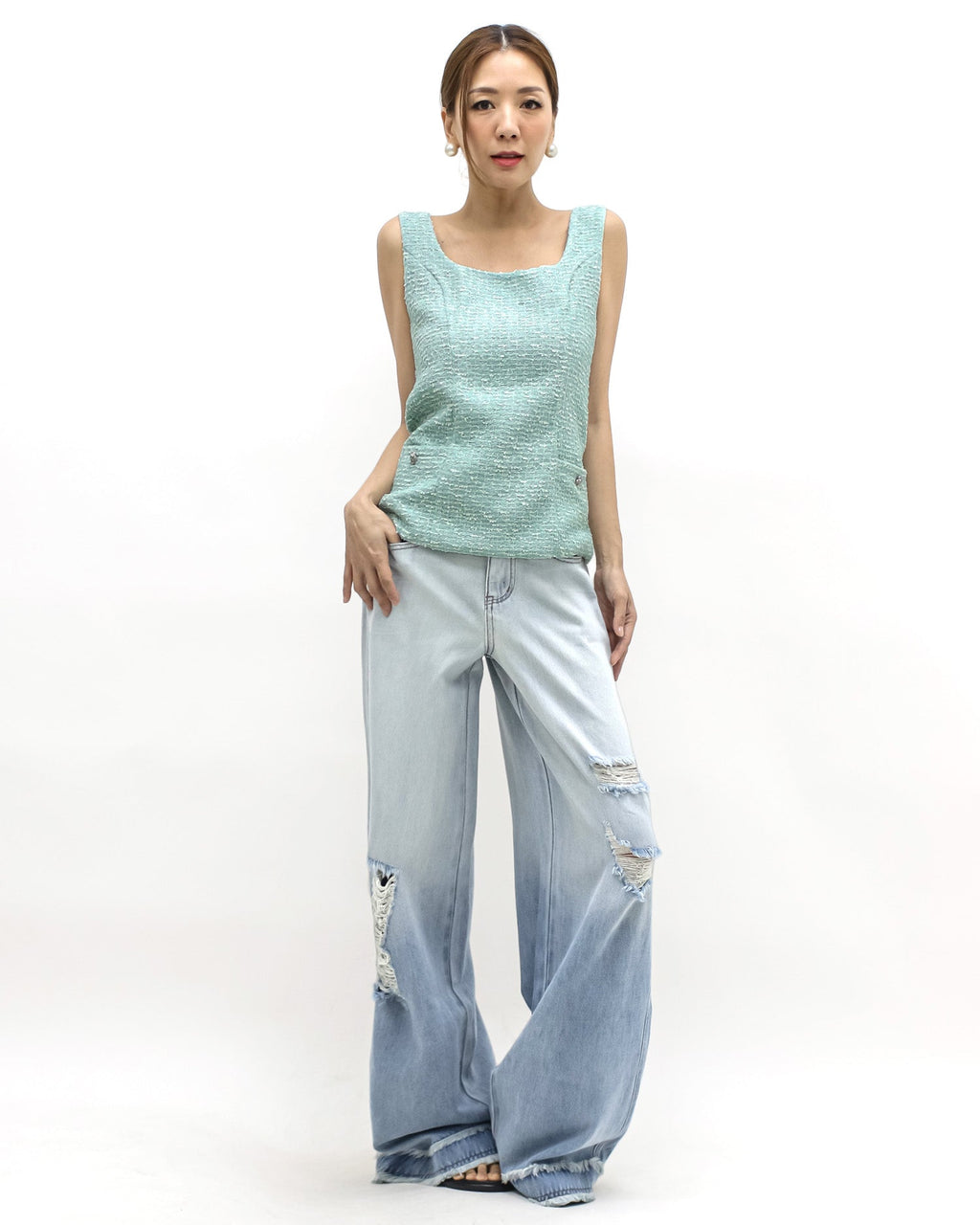 blue denim ombre ripped wide legs jeans *pre-order*