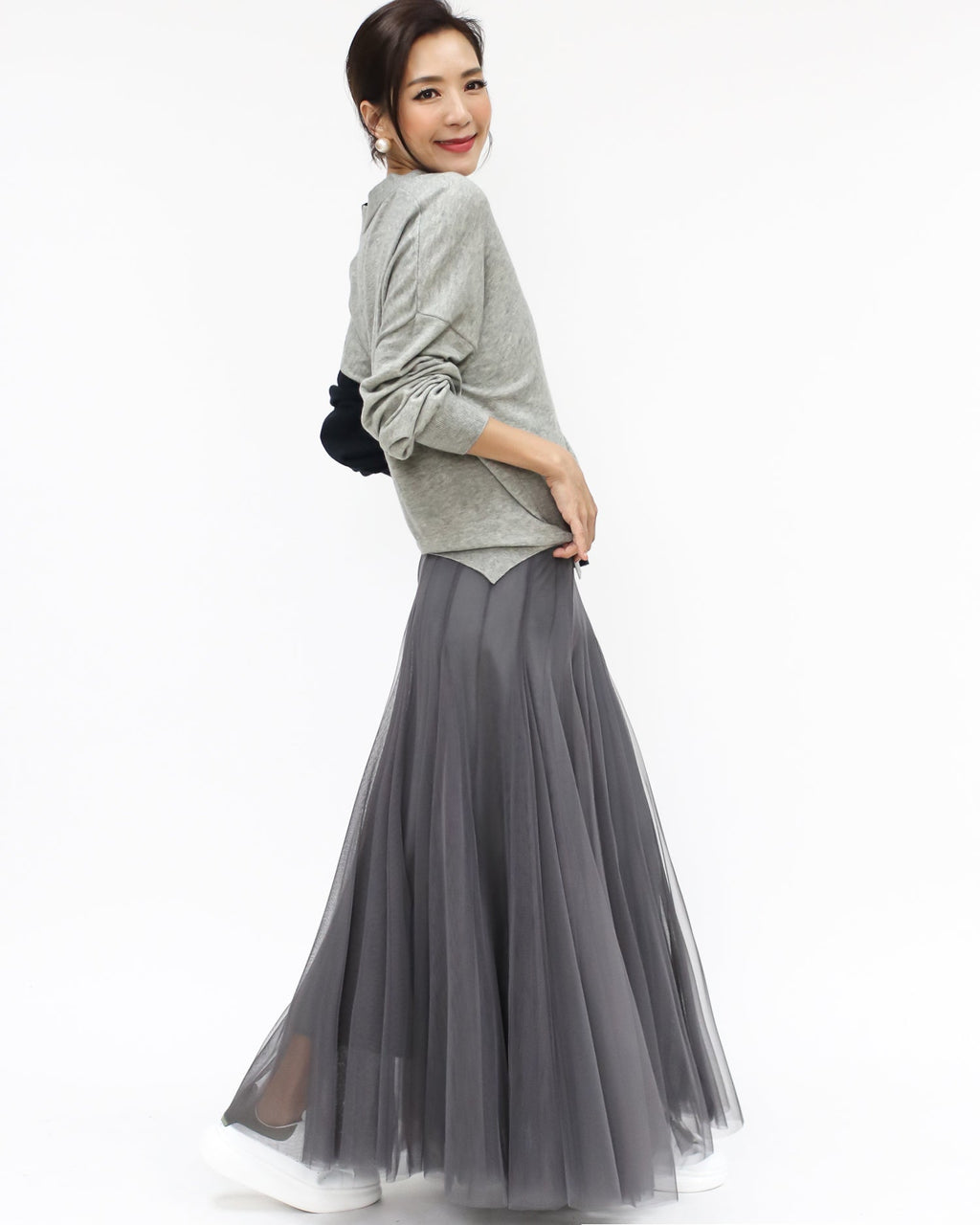 grey longline mesh skirt *pre-order*