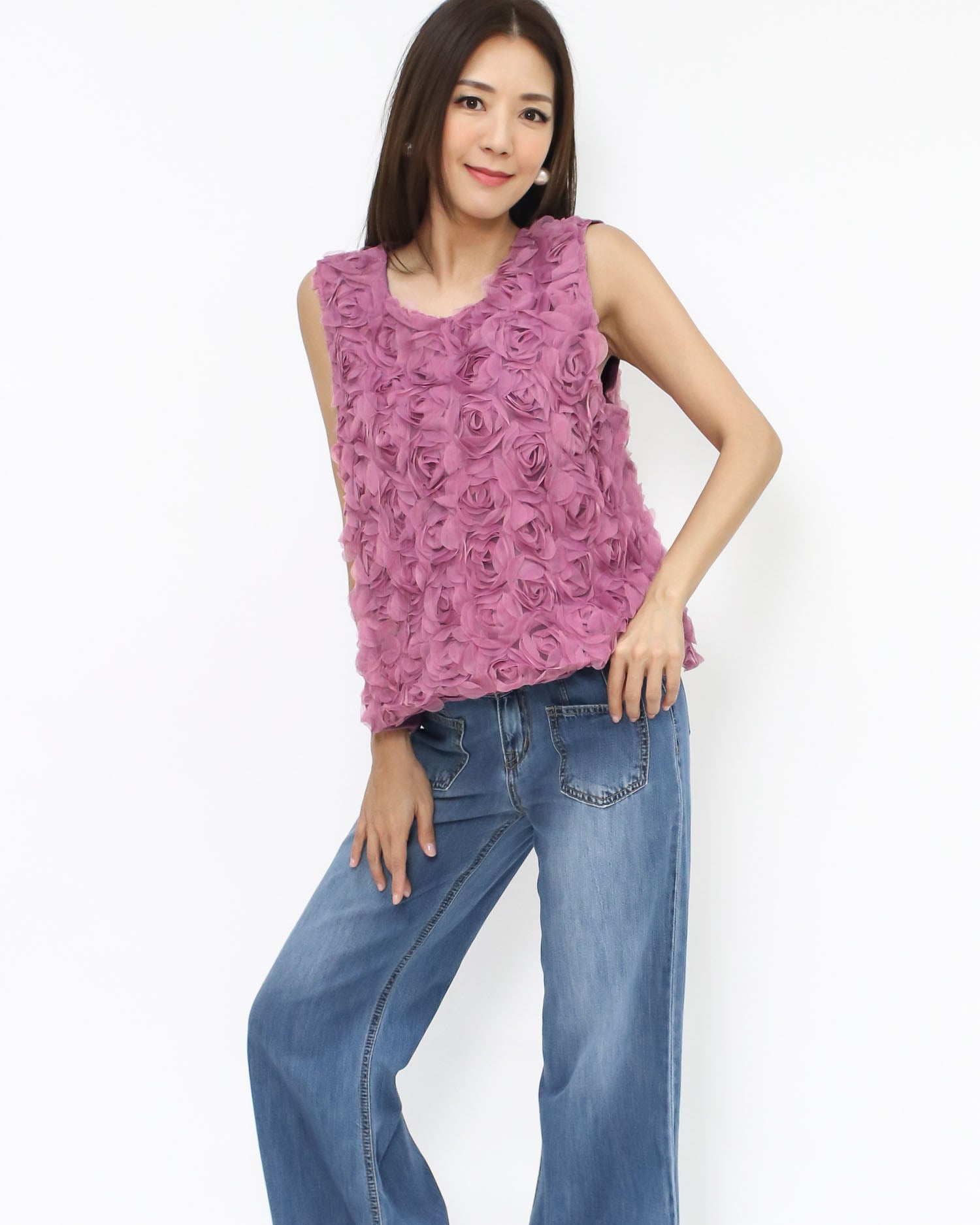 dark pink mesh flowers vest *pre-order*