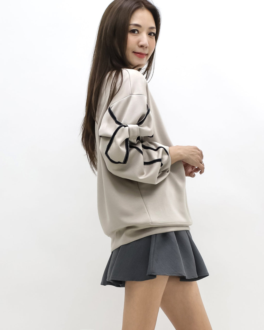 beige bows sleeve soft neoprene sweatshirt *pre-order*