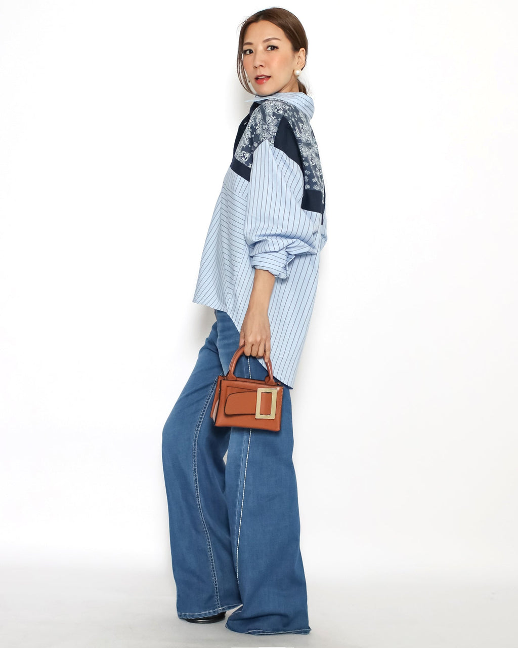 blue stripes shirt w/ banana printed *pre-order*