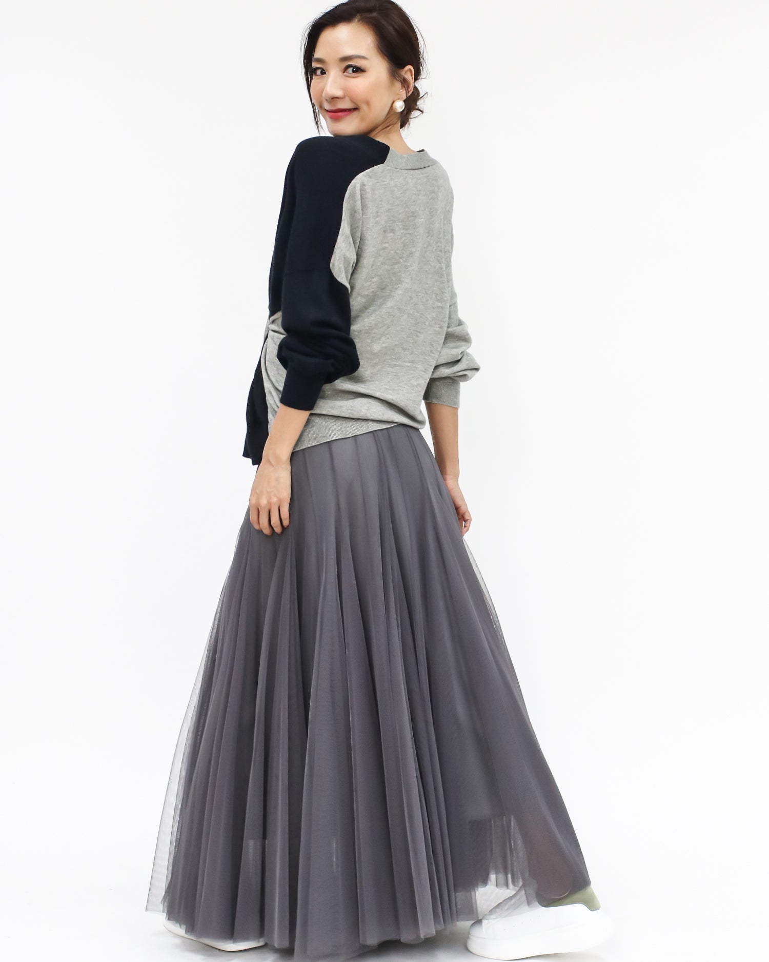 grey longline mesh skirt *pre-order*