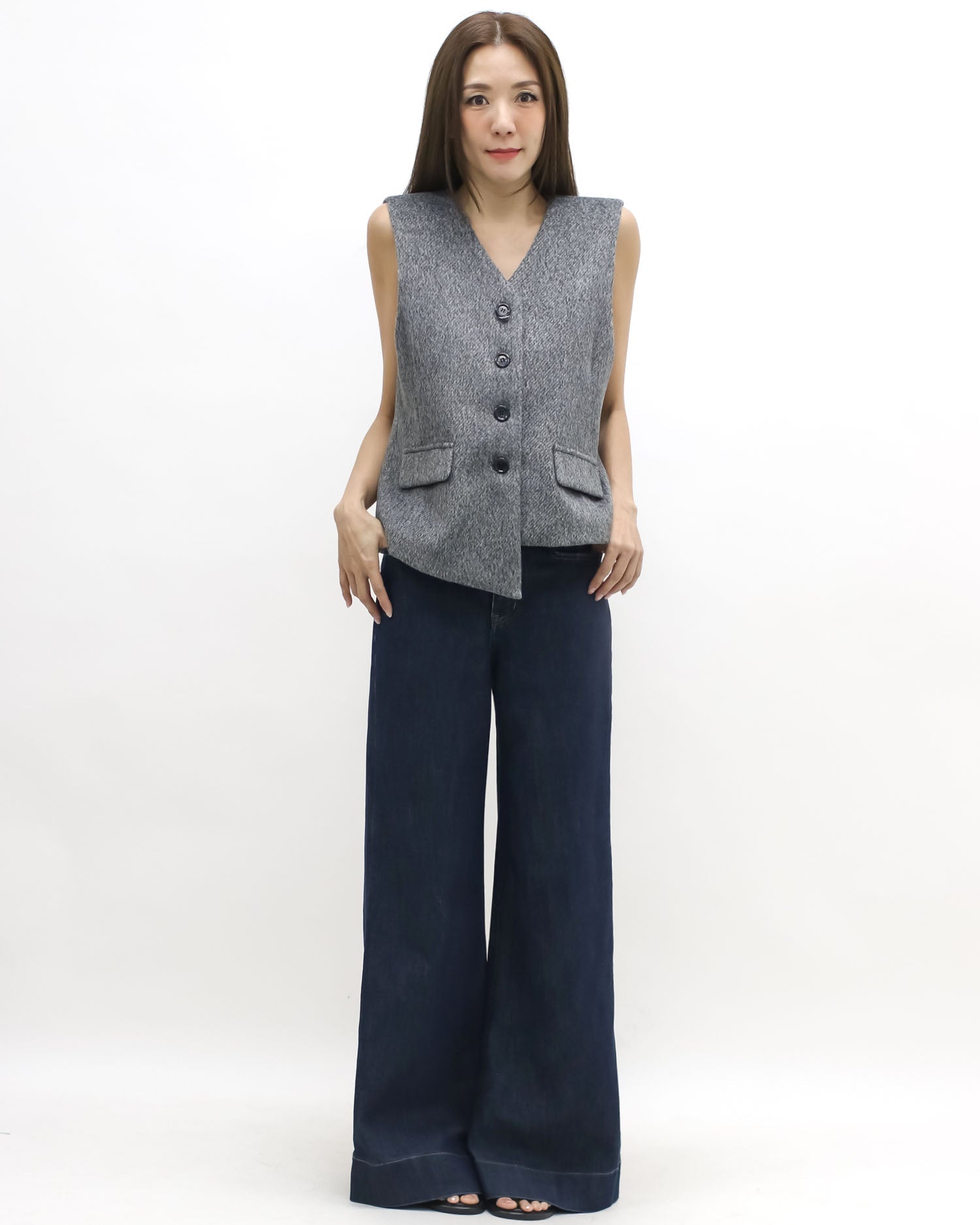 grey wool blended asymmetric vest jacket