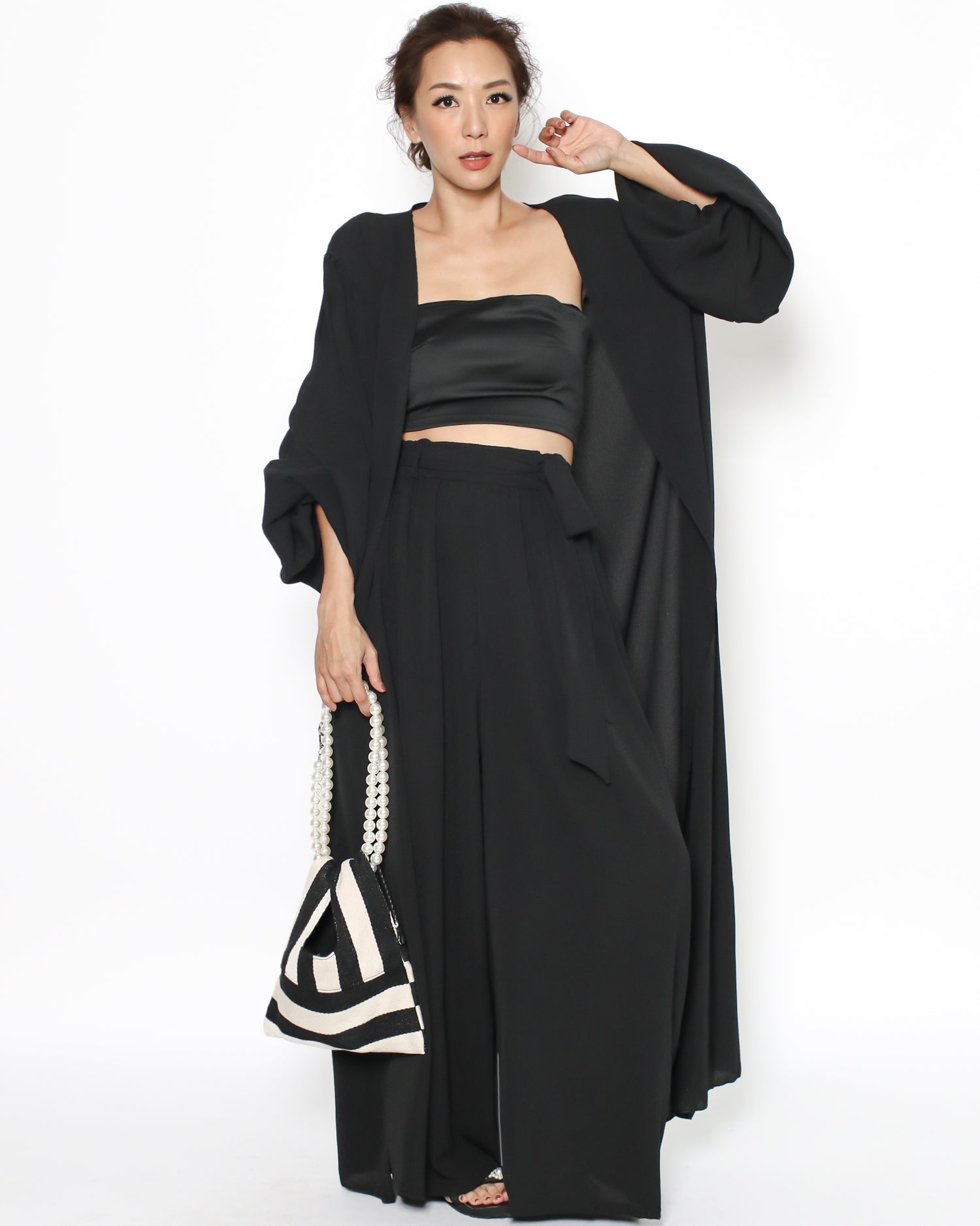 ivory & black with pearls chain bag *pre-order*