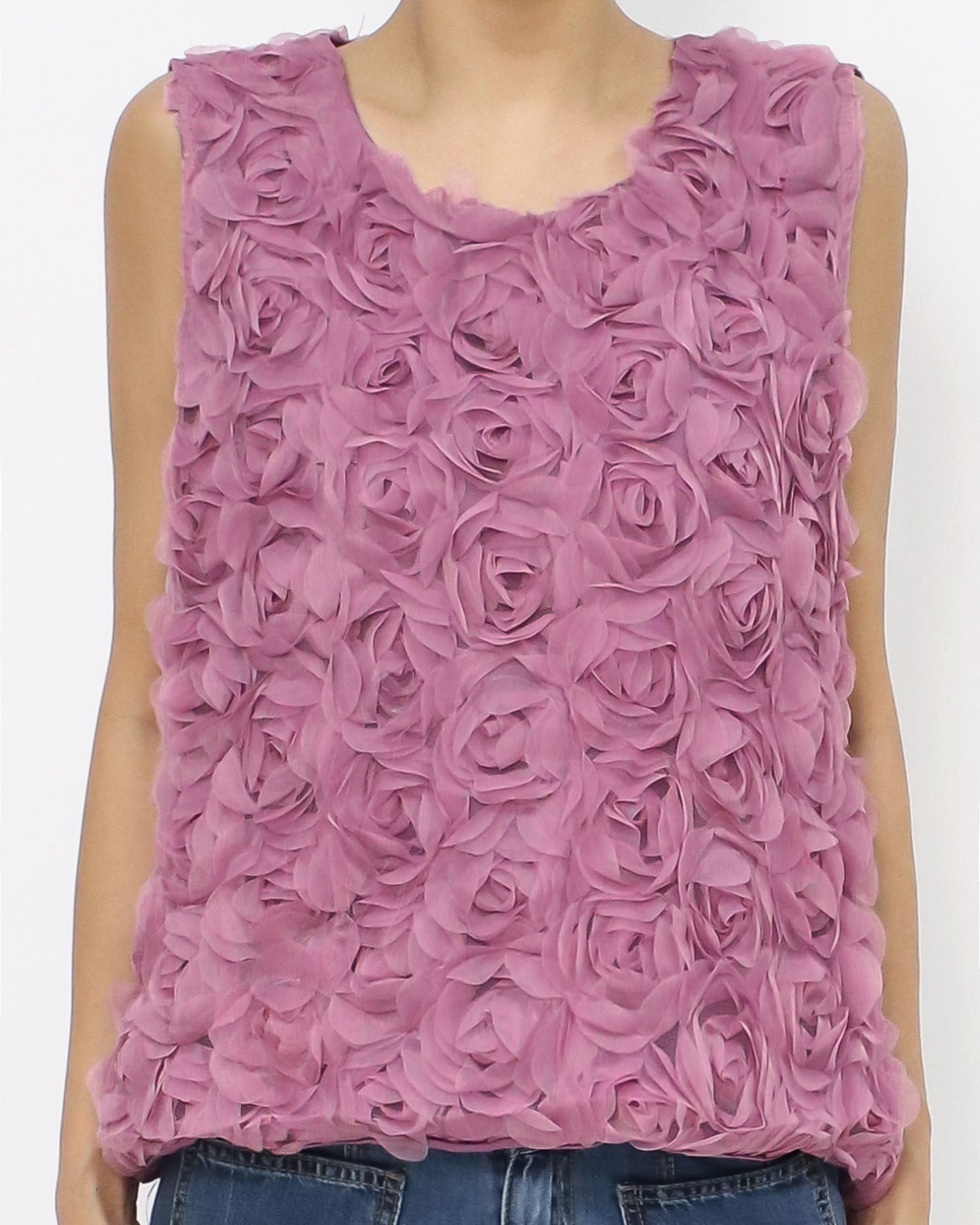 dark pink mesh flowers vest *pre-order*