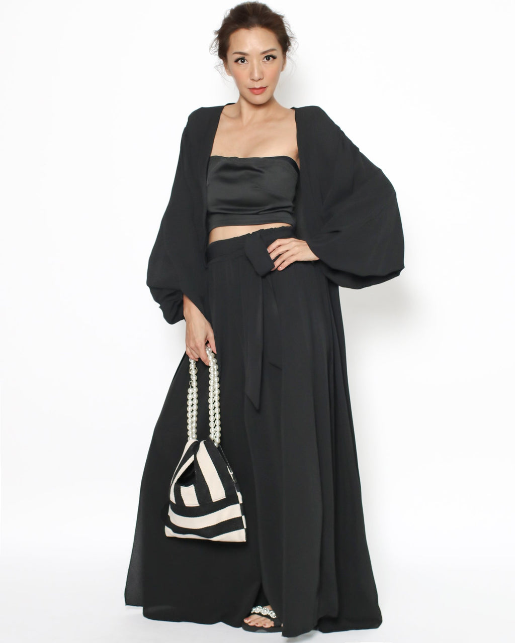 ivory & black with pearls chain bag *pre-order*