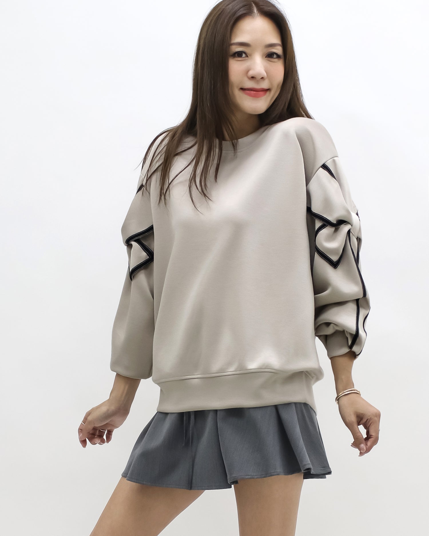 beige bows sleeve soft neoprene sweatshirt *pre-order*