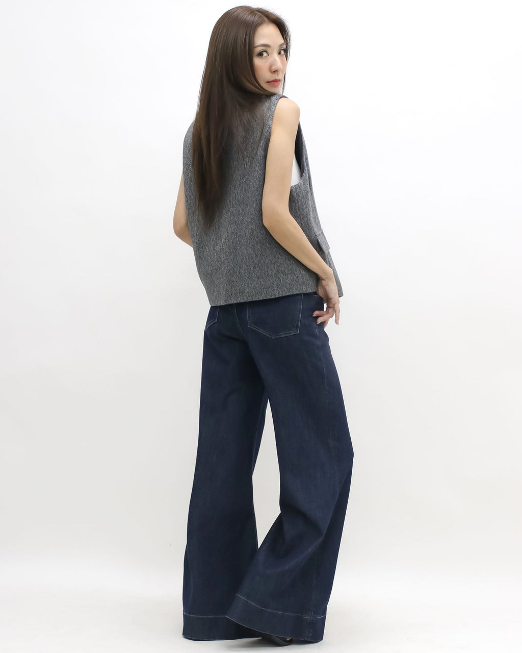 grey wool blended asymmetric vest jacket