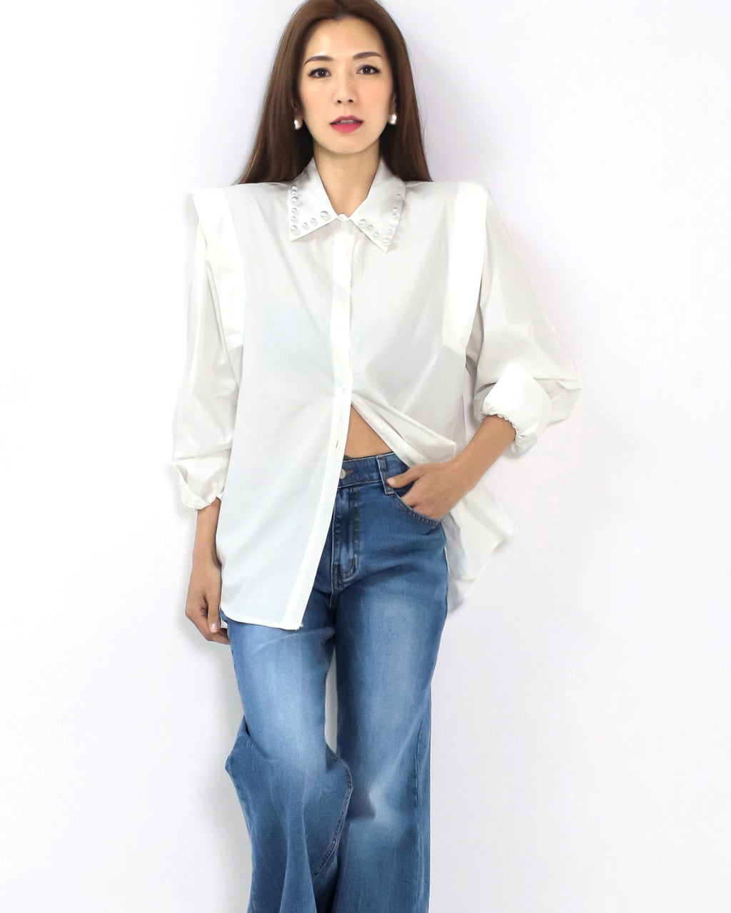 ivory pearls collar shirt *pre-order*