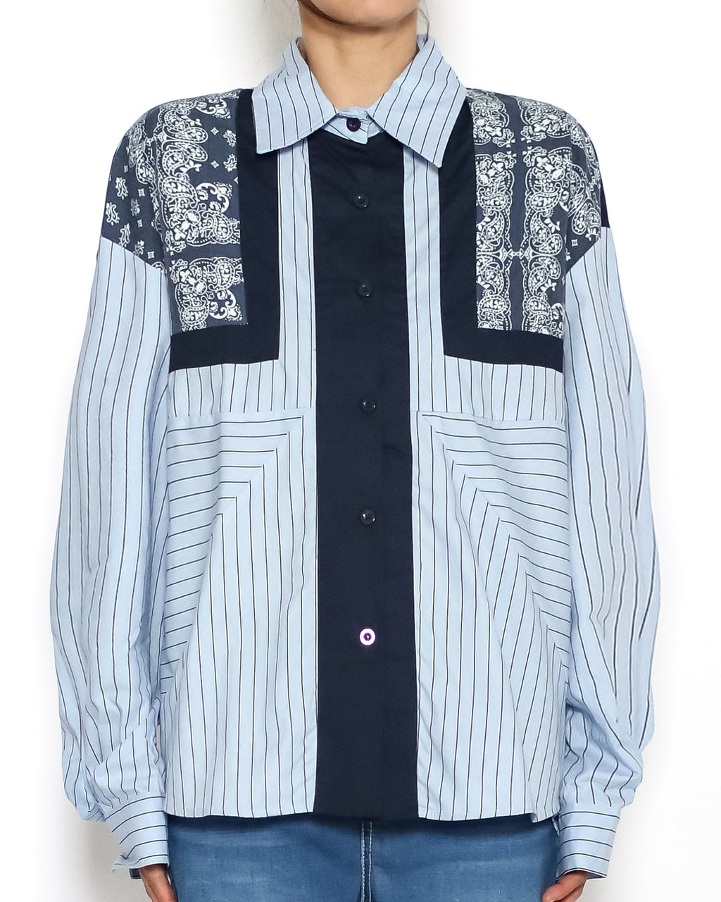 blue stripes shirt w/ banana printed *pre-order*