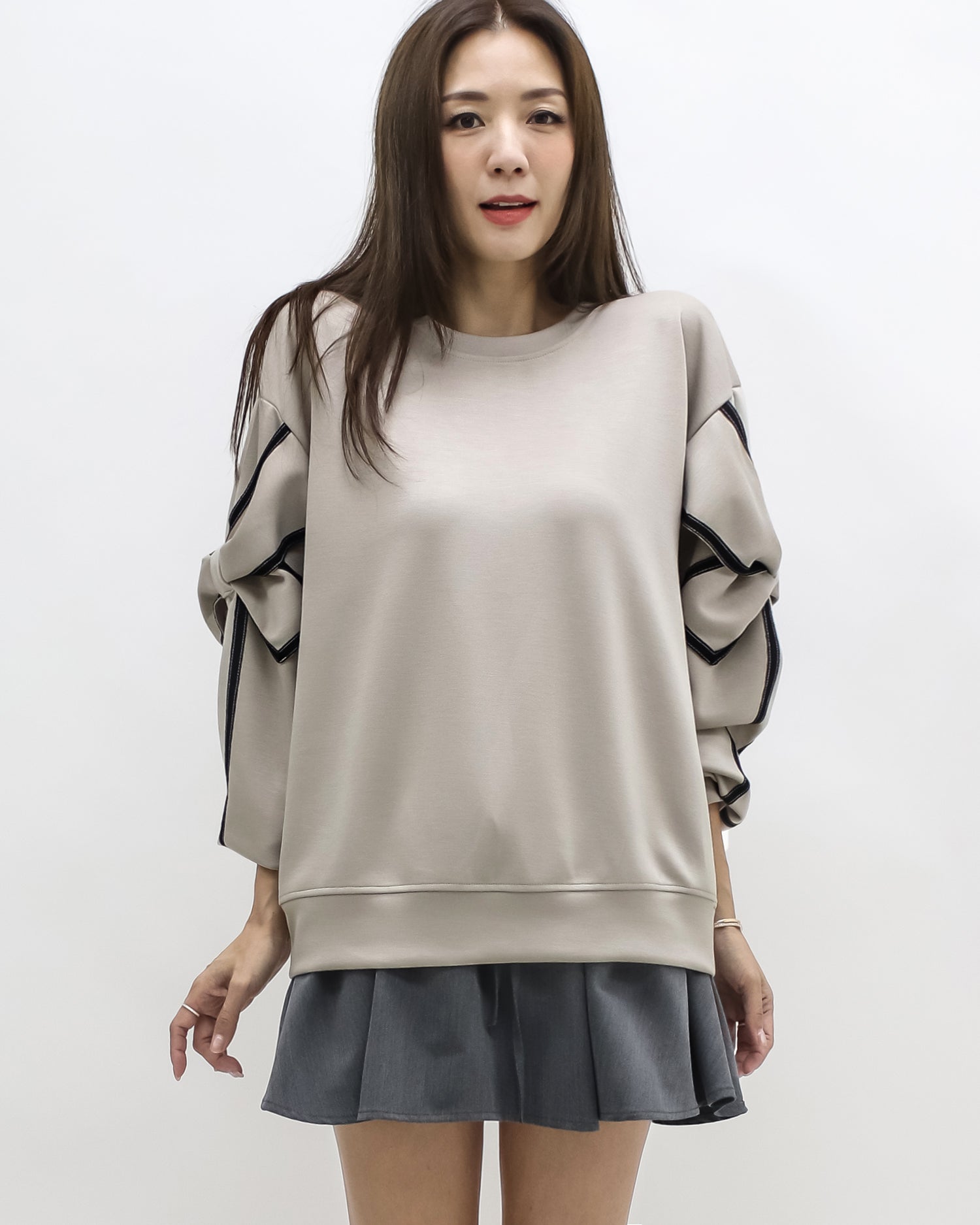 beige bows sleeve soft neoprene sweatshirt *pre-order*