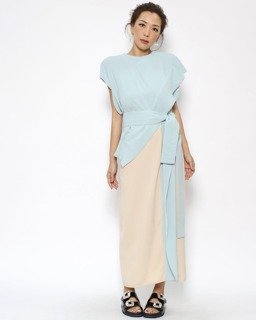 black PU leather double diamond buckles sandals *pre-order*