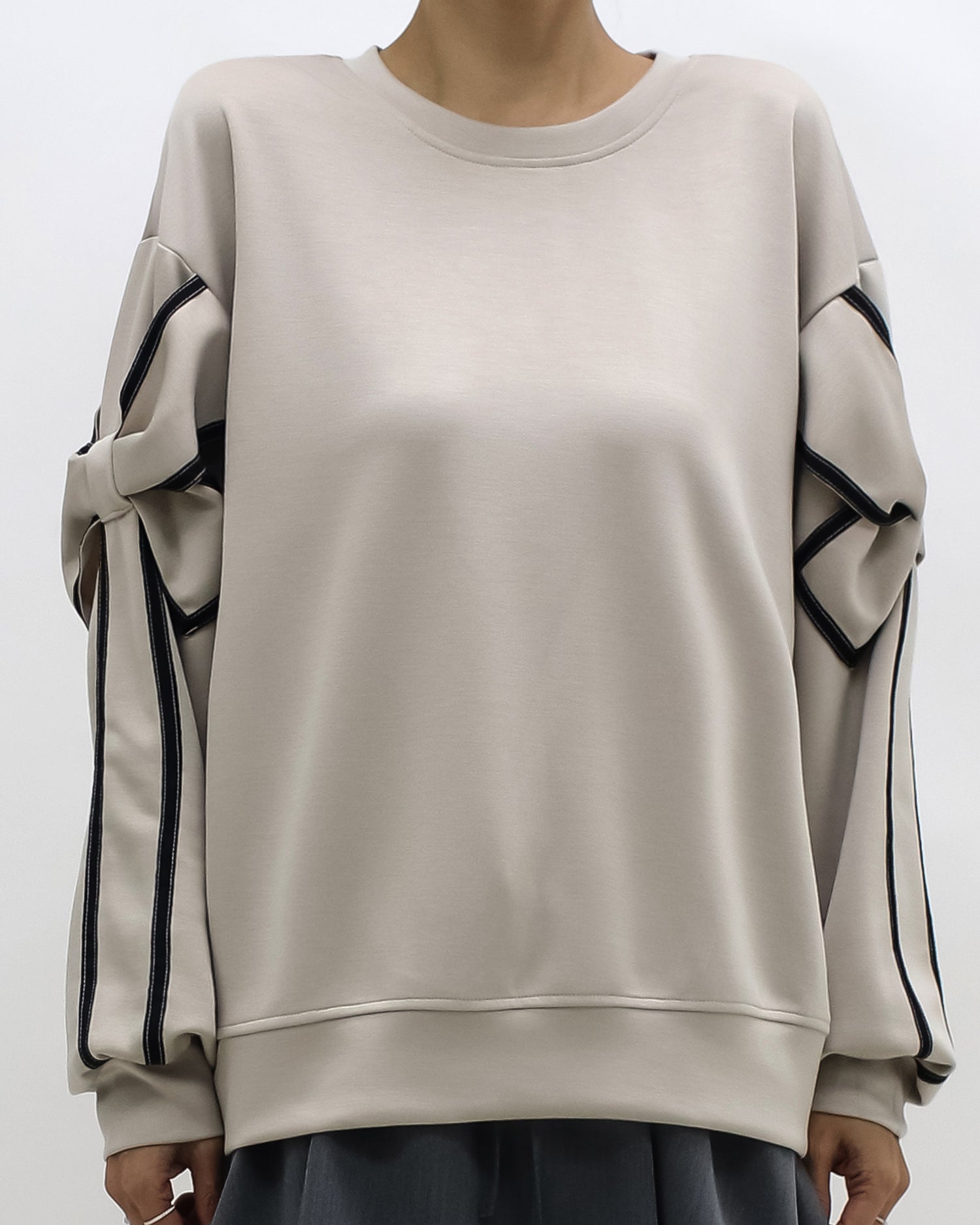 beige bows sleeve soft neoprene sweatshirt *pre-order*