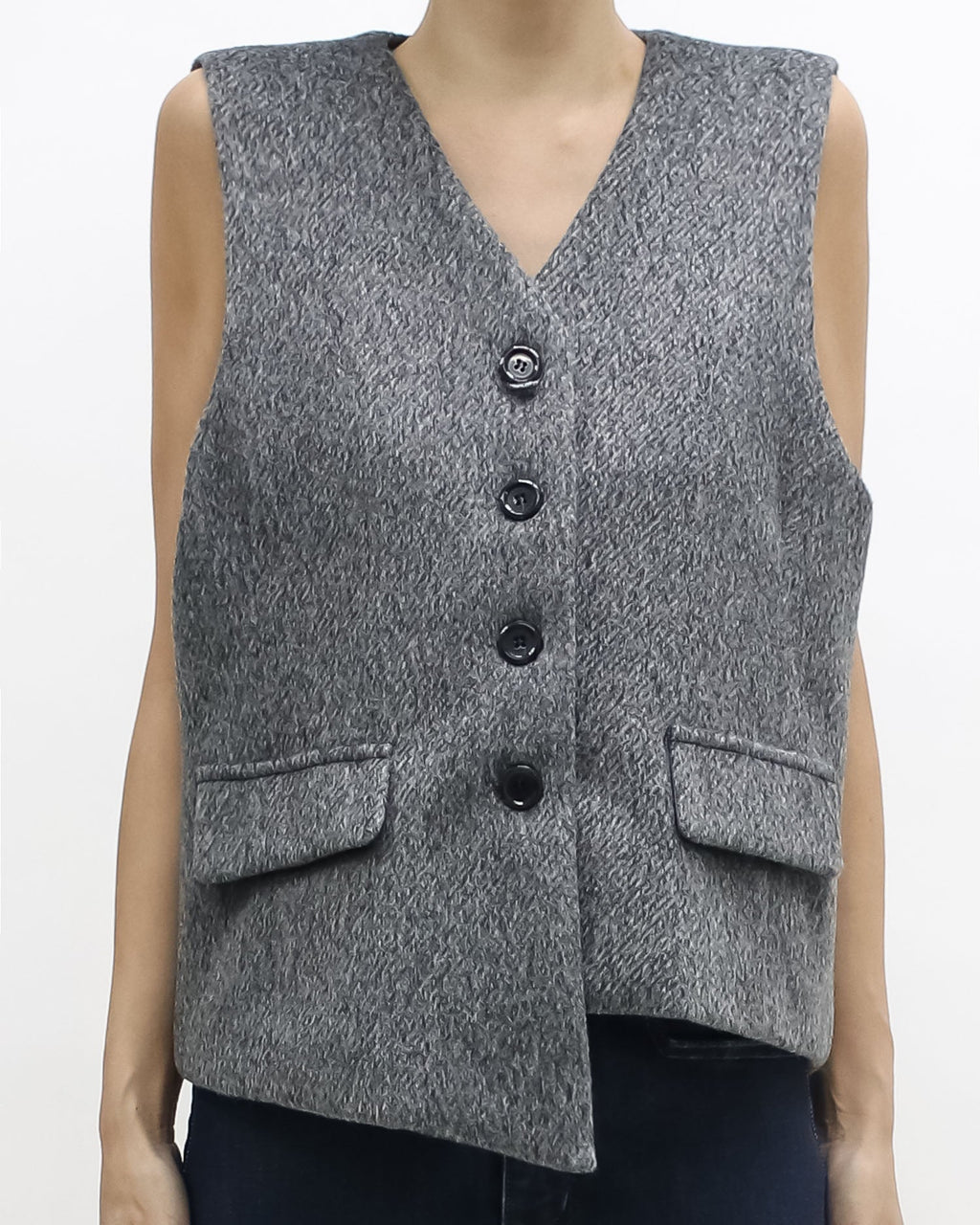 grey wool blended asymmetric vest jacket