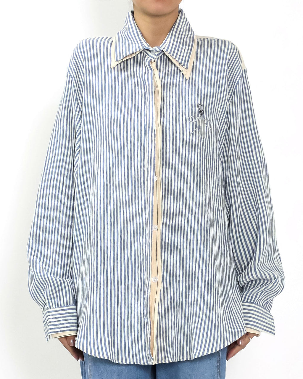 blue stripes w/ beige contrast layer shirt *pre-order*