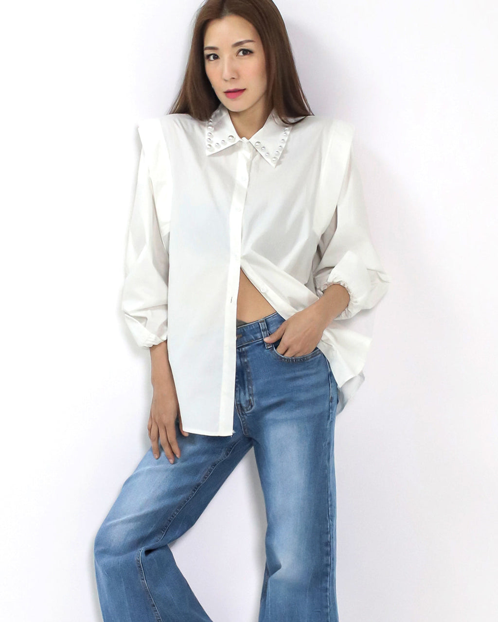 ivory pearls collar shirt *pre-order*