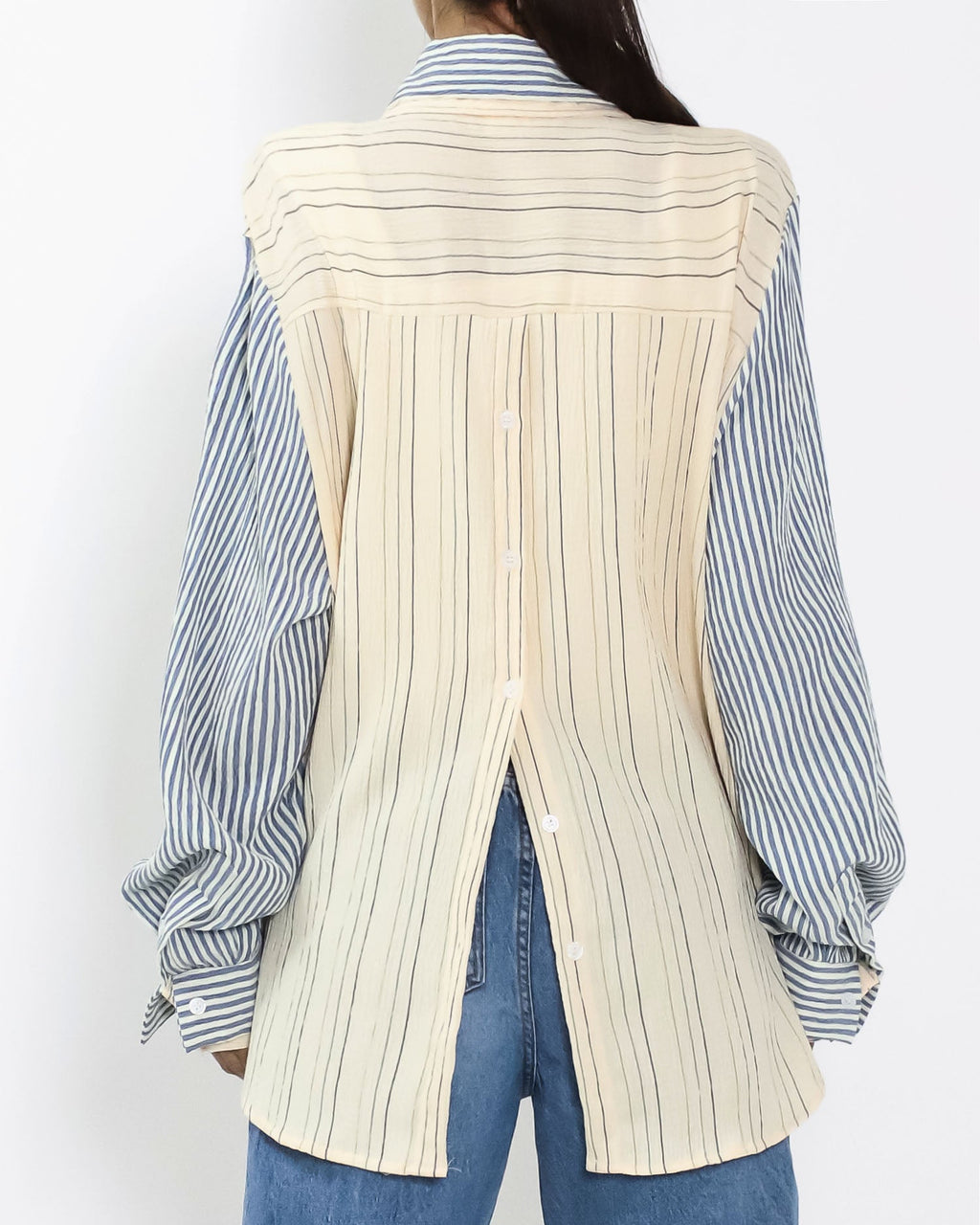 blue stripes w/ beige contrast layer shirt *pre-order*