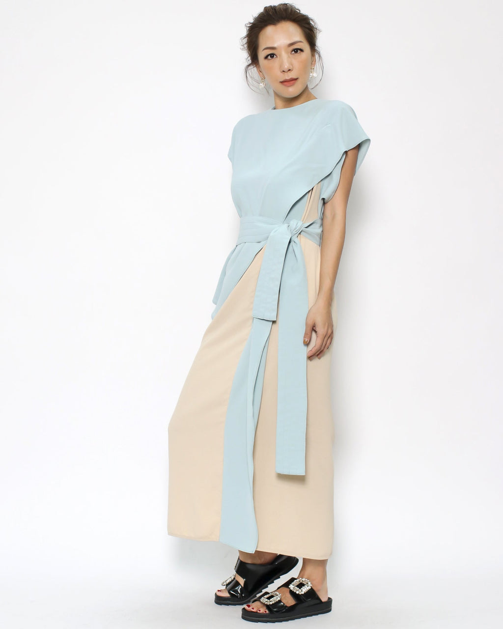 black PU leather double diamond buckles sandals *pre-order*