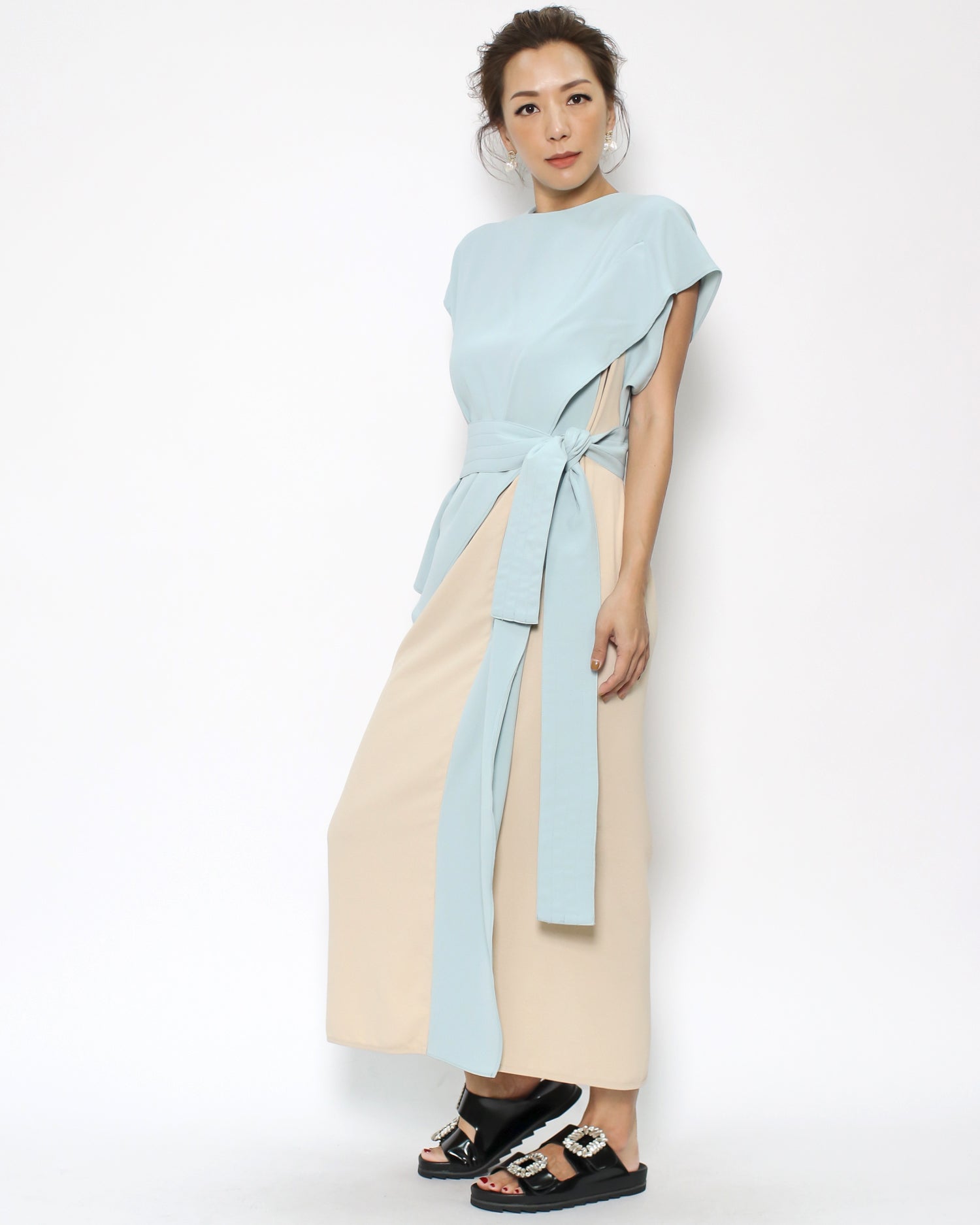 black PU leather double diamond buckles sandals *pre-order*