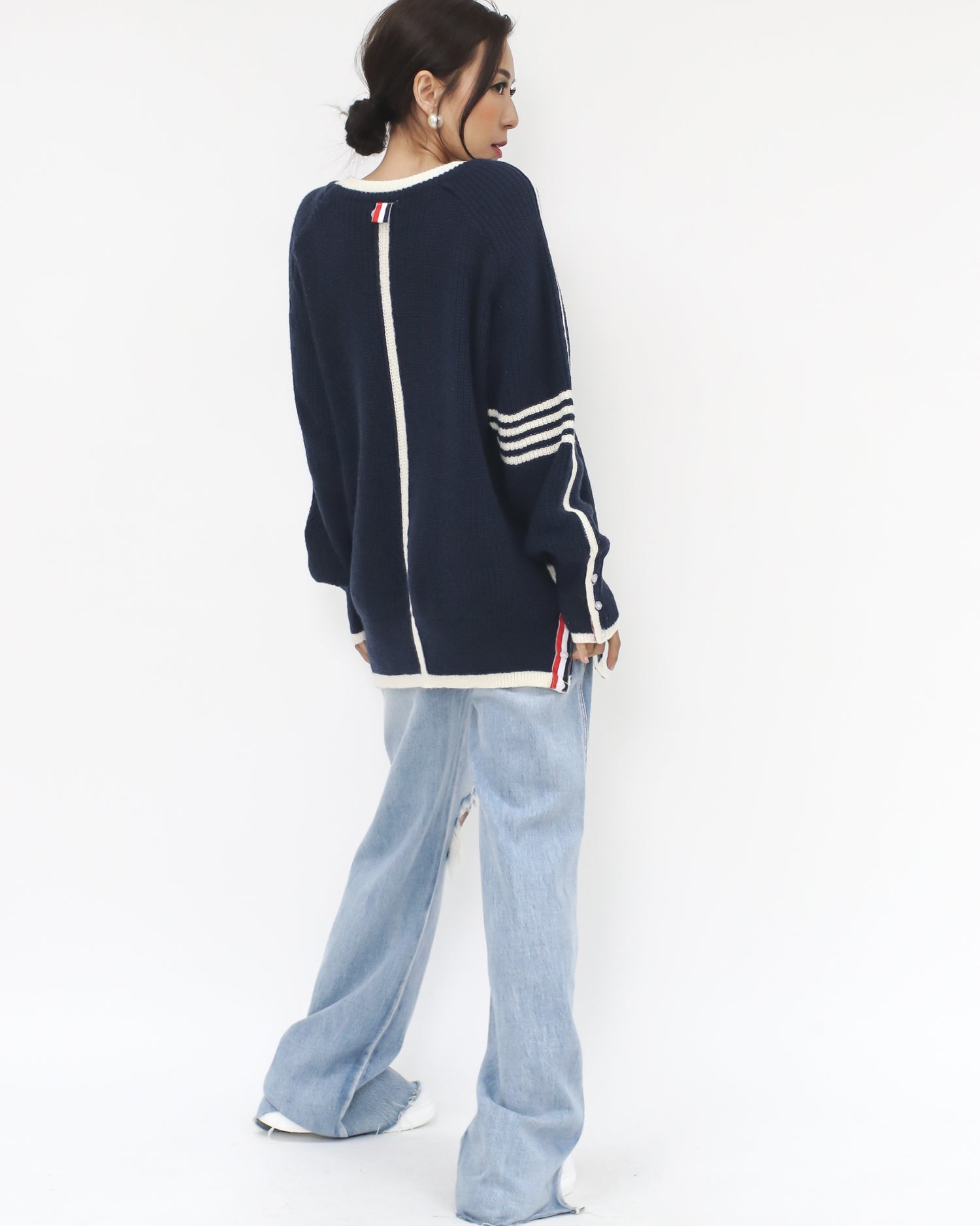 navy & ivory stripes hem knitted top *pre-order*