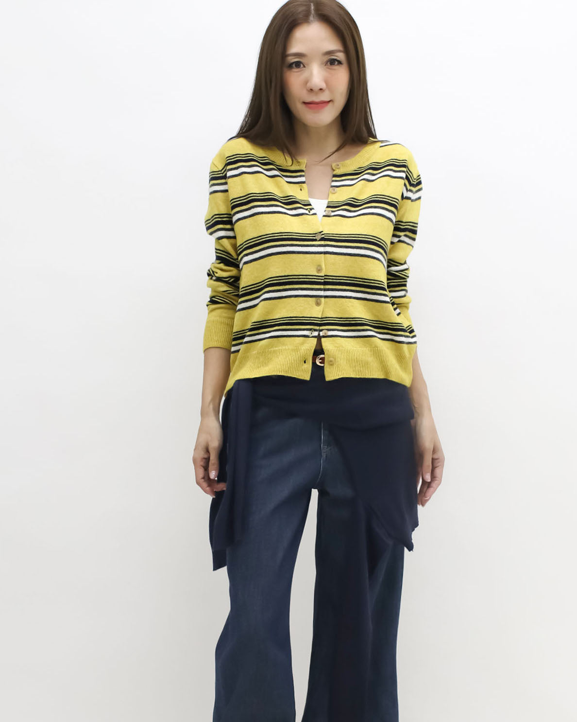 yellow w/ black & ivory stripes knitted cardigan