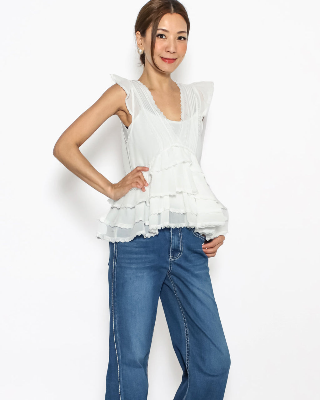 ivory chiffon ruffles hem vest *pre-order*