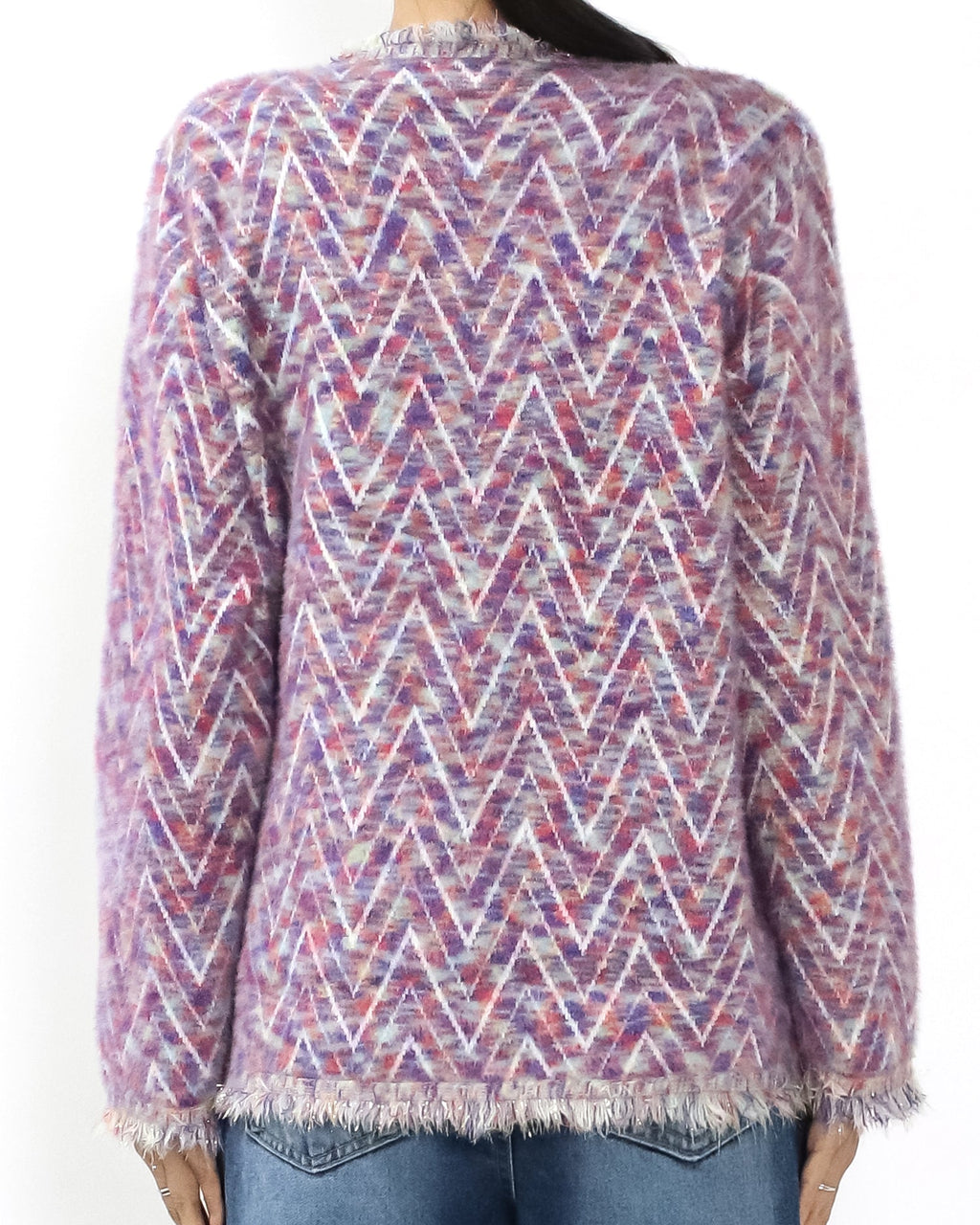 purple & ivory pattern mohair knitted cardigan