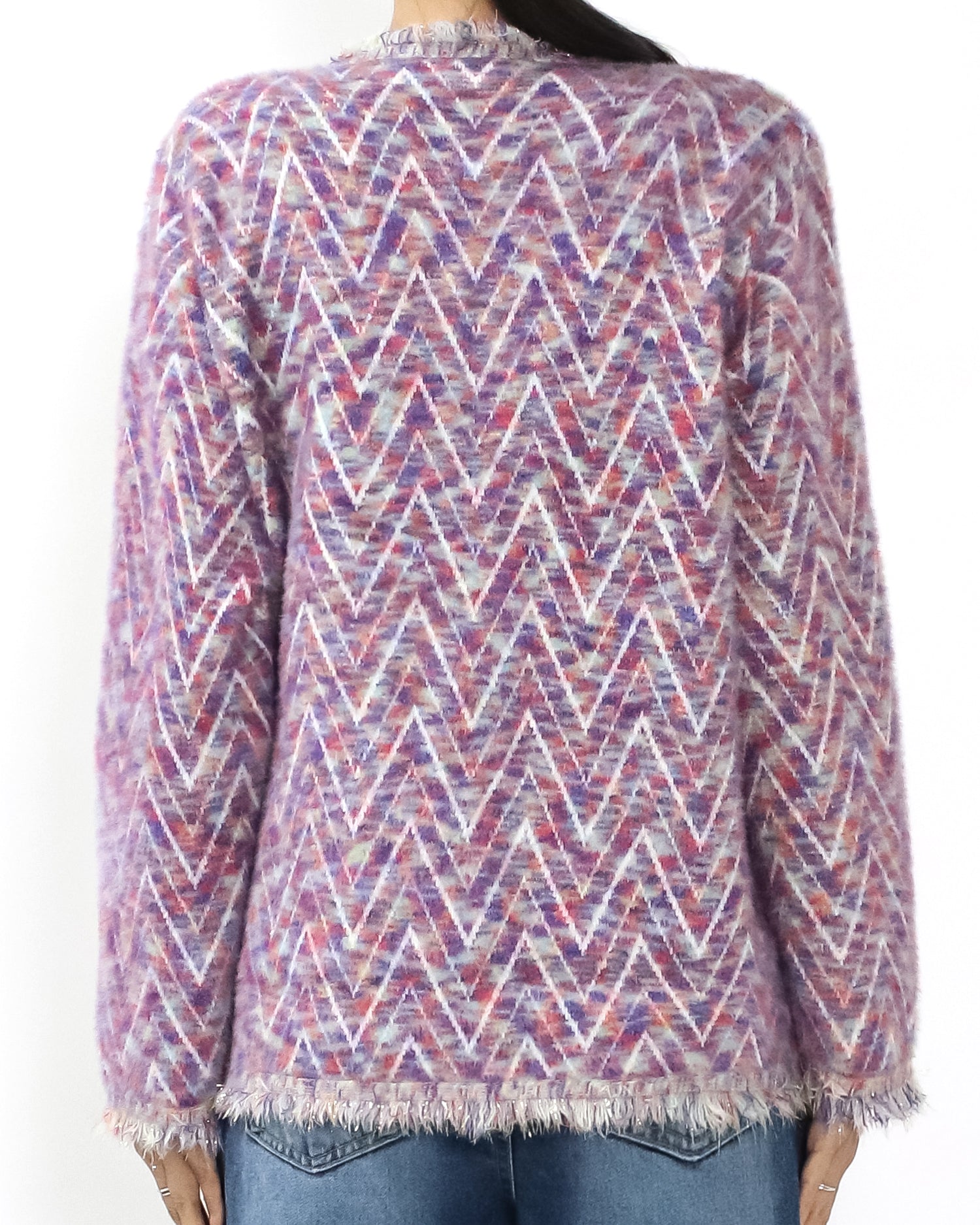 purple & ivory pattern mohair knitted cardigan