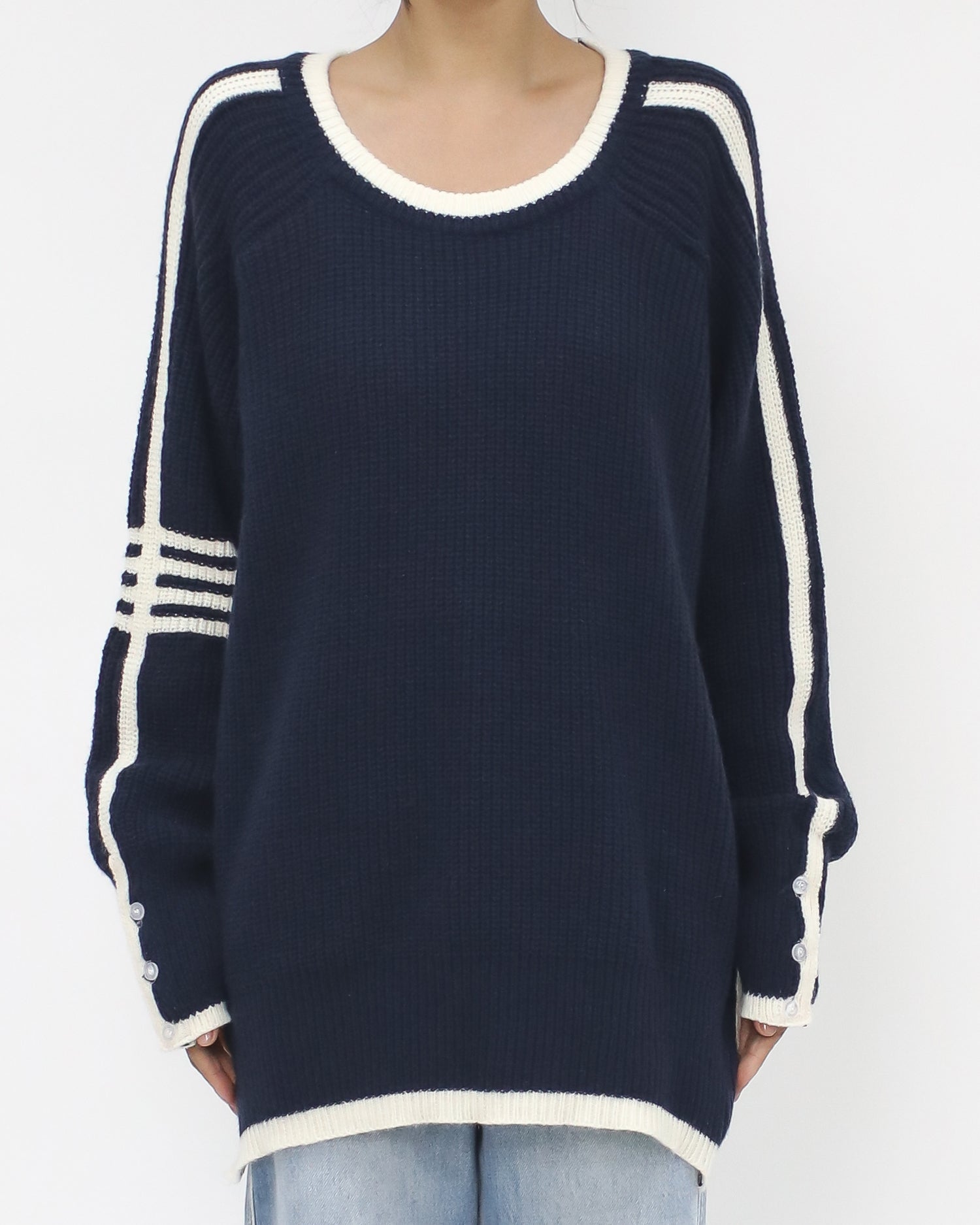 navy & ivory stripes hem knitted top *pre-order*