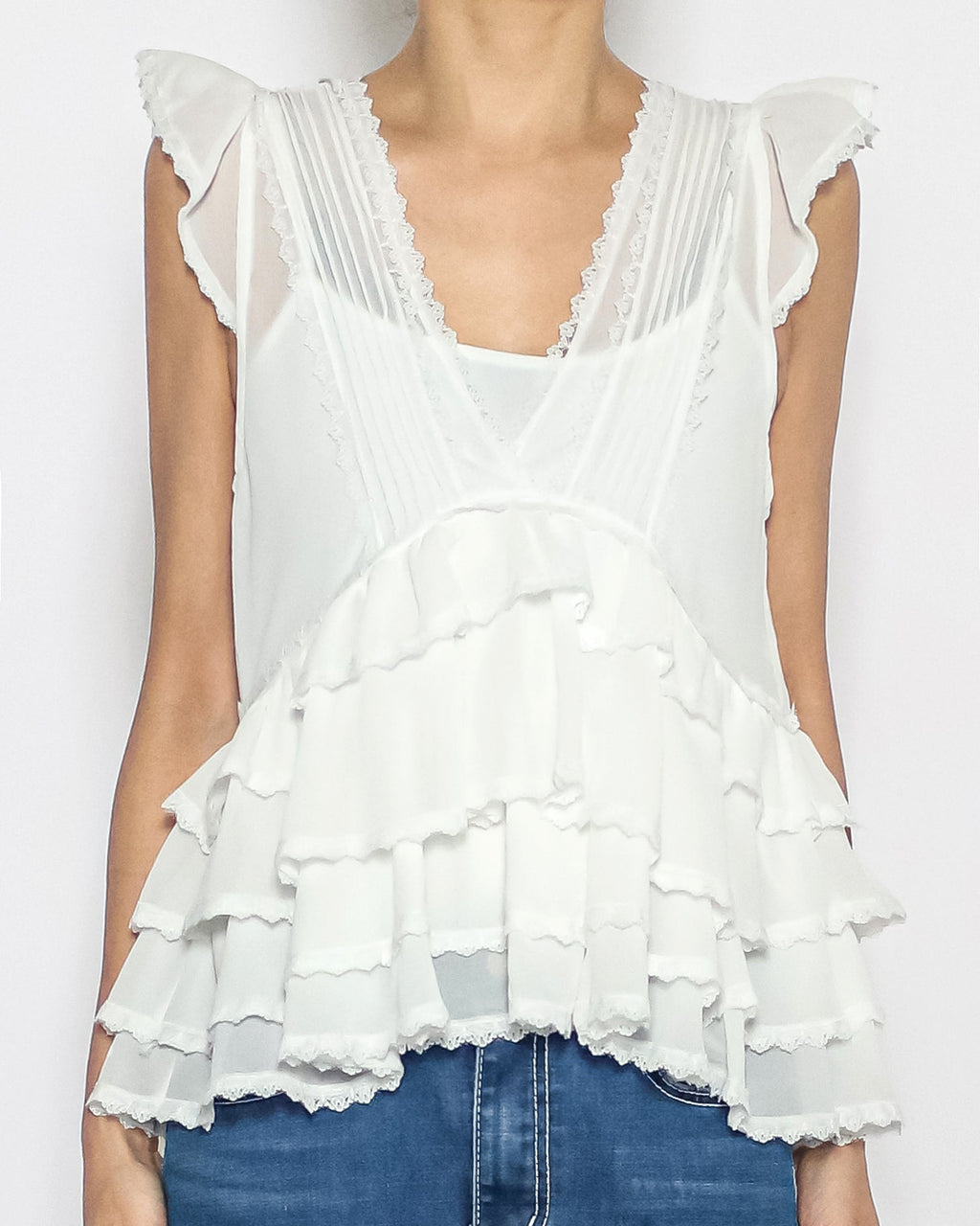 ivory chiffon ruffles hem vest *pre-order*