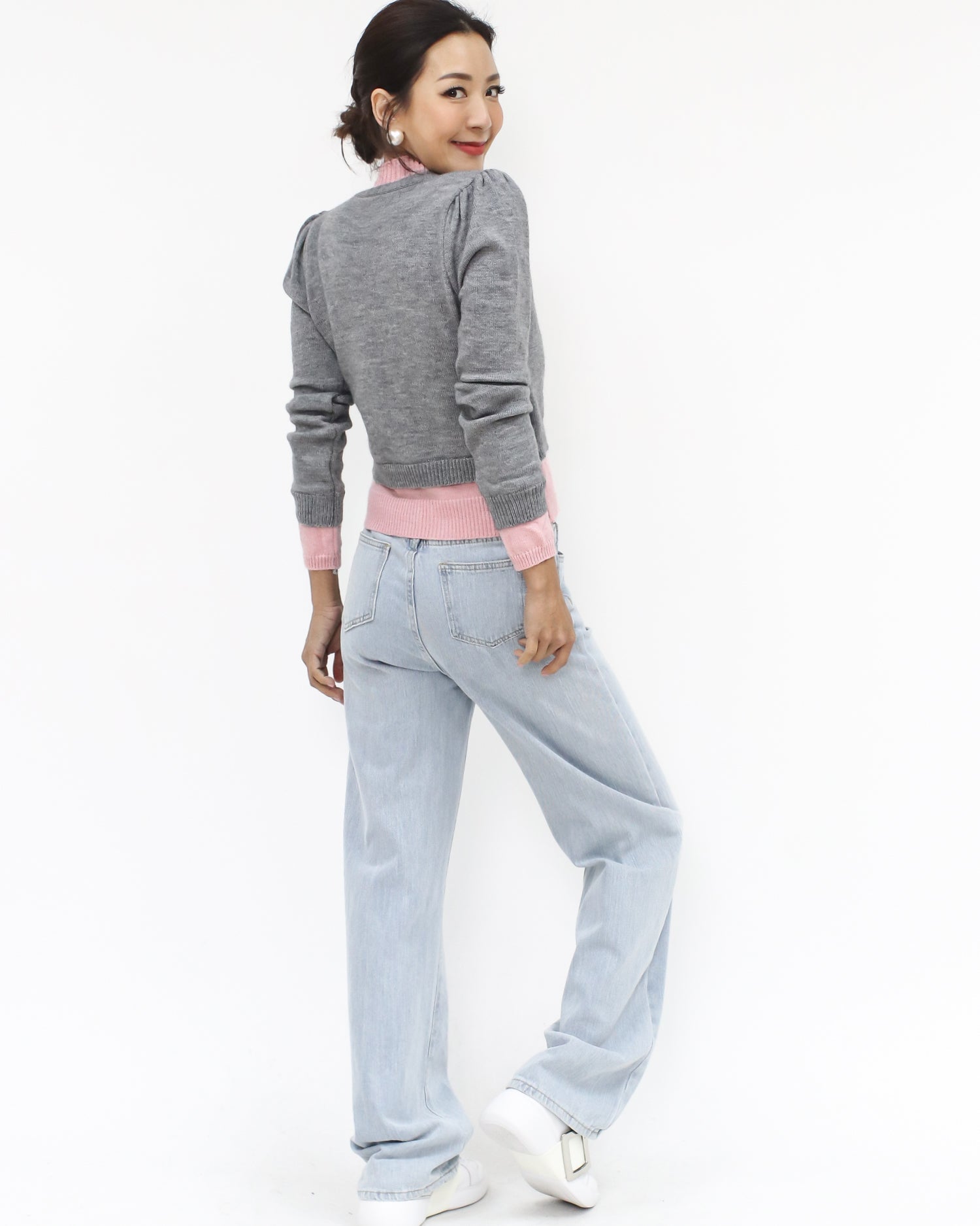 grey & pink layer knitted cardigan *pre-order*