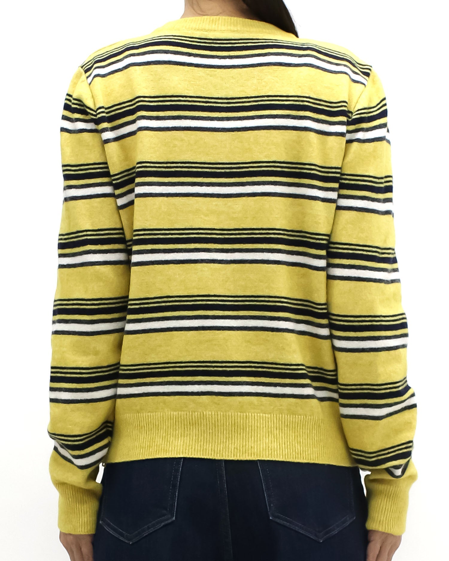 yellow w/ black & ivory stripes knitted cardigan