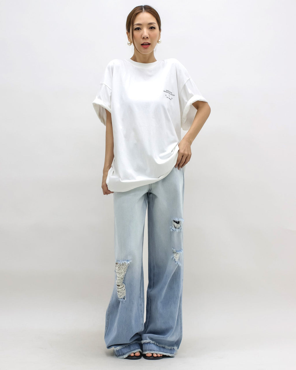 blue denim ombre ripped wide legs jeans *pre-order*