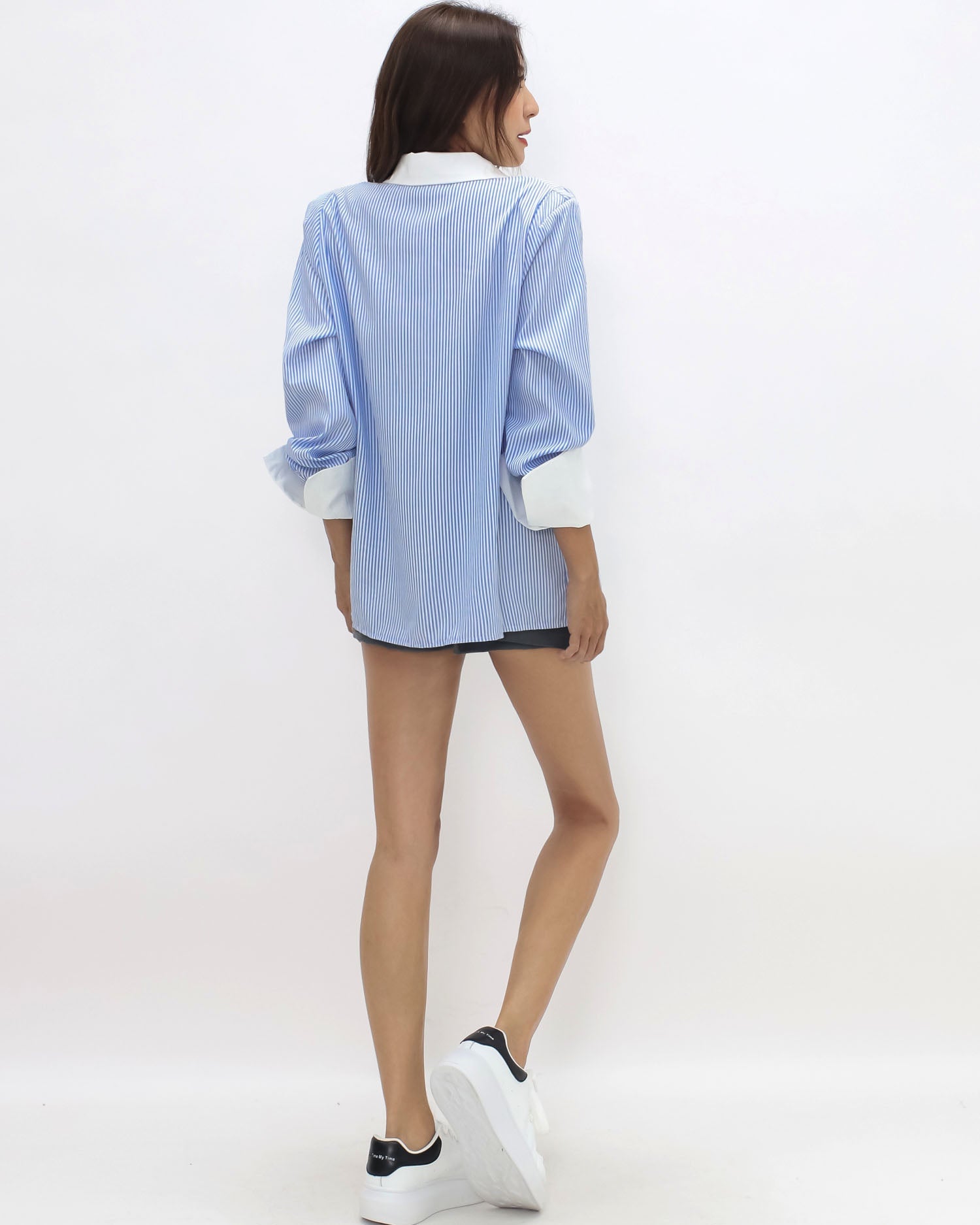 blue stripes w/ ivory cuffs & collar contrast shirt *pre-order*