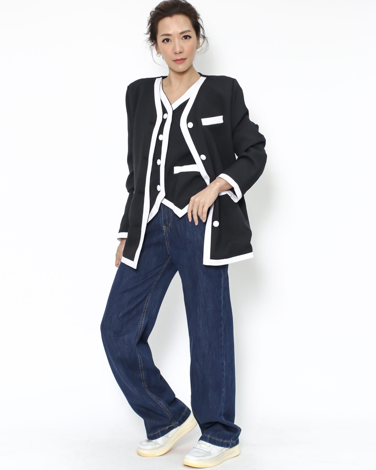 black & ivory trim double layer blazer *pre-order*